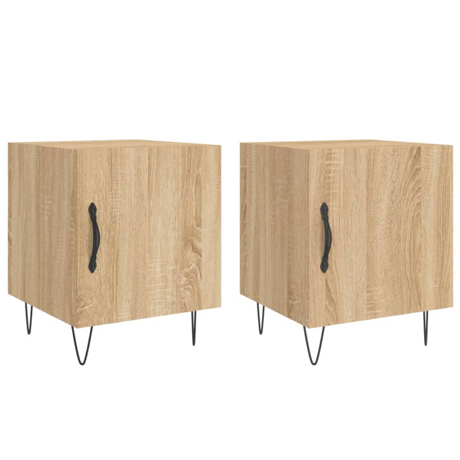 The Living Store Nachtkastjes - Sonoma Eiken - 40x40x50 cm - Duurzaam bewerkt hout en ijzer