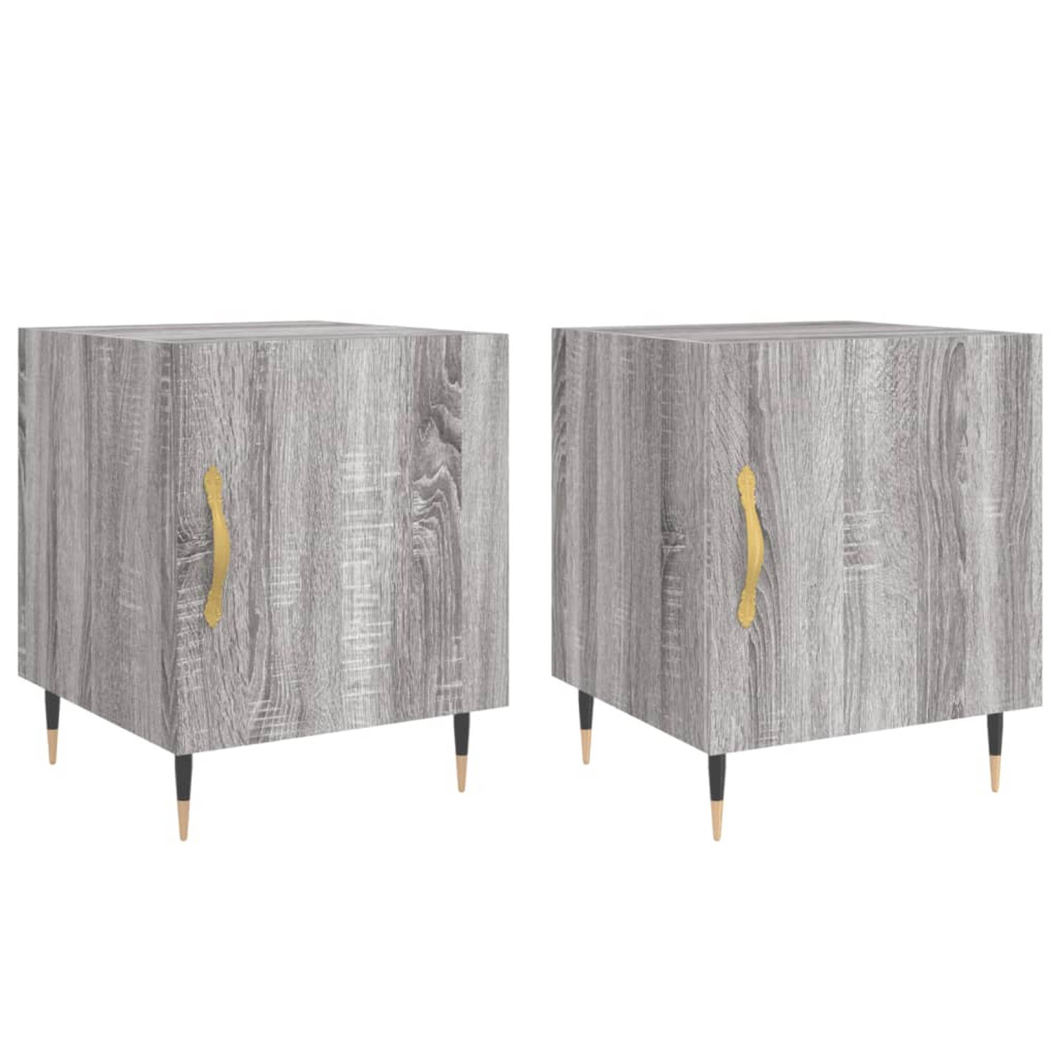 The Living Store Nachtkastjes - Grijs Sonoma Eiken - 40 x 40 x 50 cm - Duurzaam hout