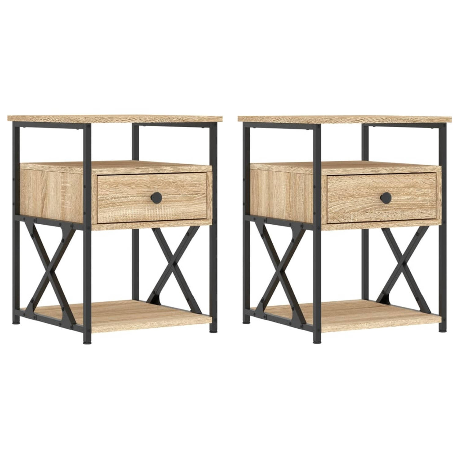 The Living Store Nachtkastjes - Sonoma Eiken - 40 x 42 x 55 cm - Bewerkt hout en ijzer