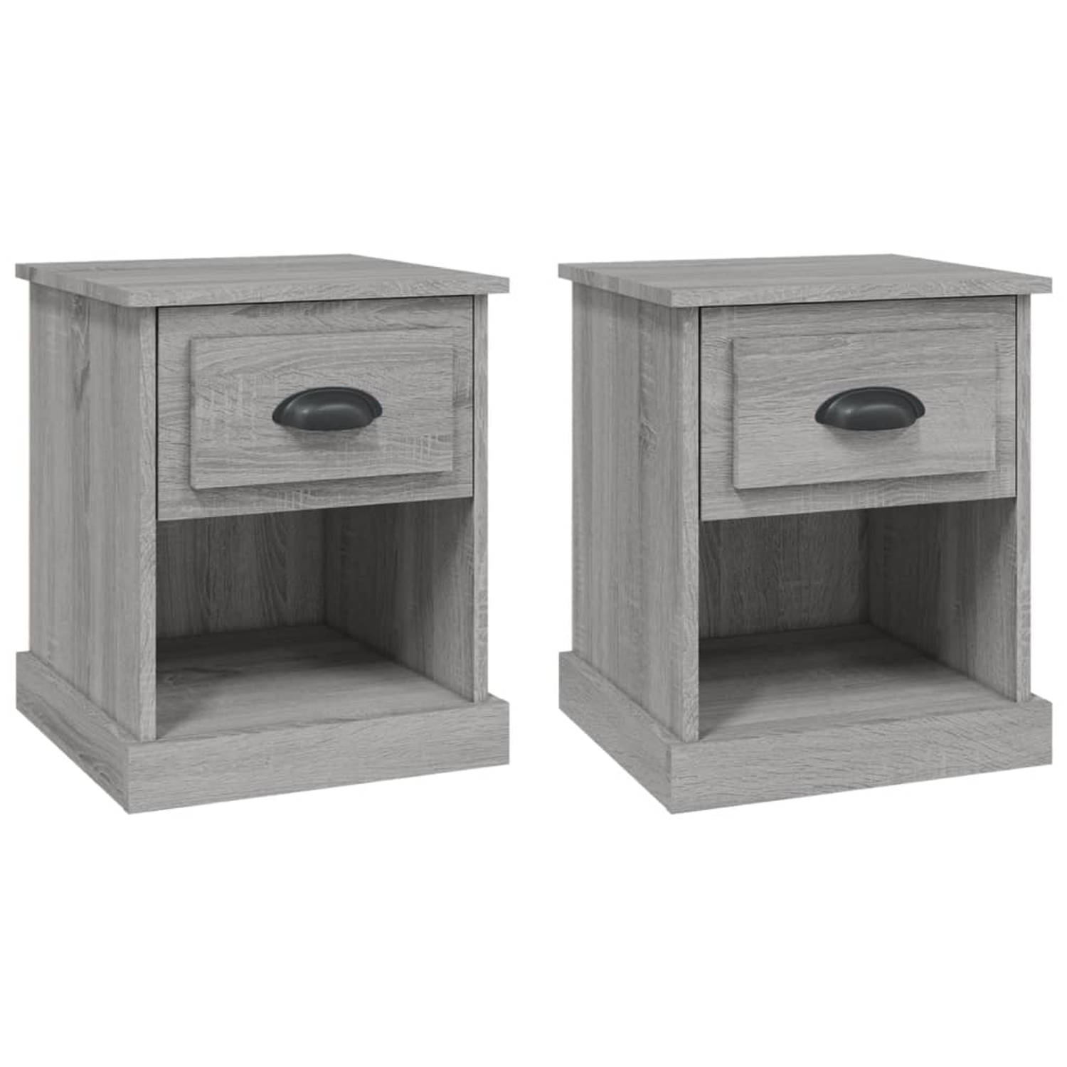 The Living Store Nachtkastjes - Grijs Sonoma Eiken - Bewerkt Hout - 39 x 39 x 47.5 cm - Duurzaam - Multifunctioneel