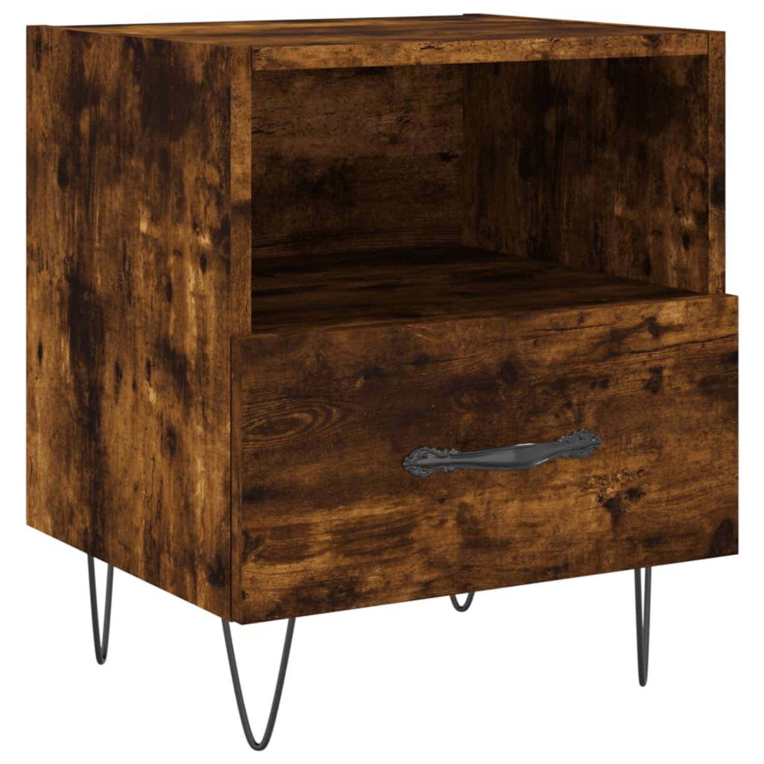 The Living Store Nachtkastje Moderne Charme - 40 x 35 x 47.5 cm - Gerookt Eiken