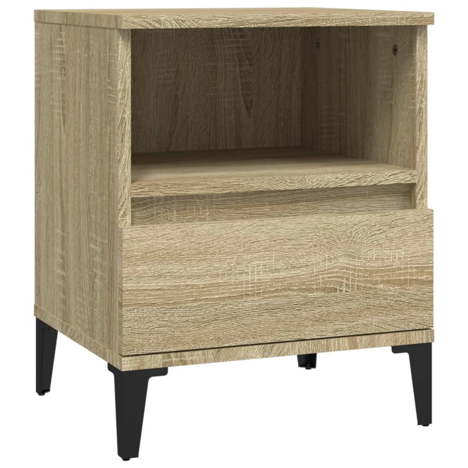 The Living Store Nachtkastje Sonoma Eiken - Hout - Metaal - 40x35x50cm