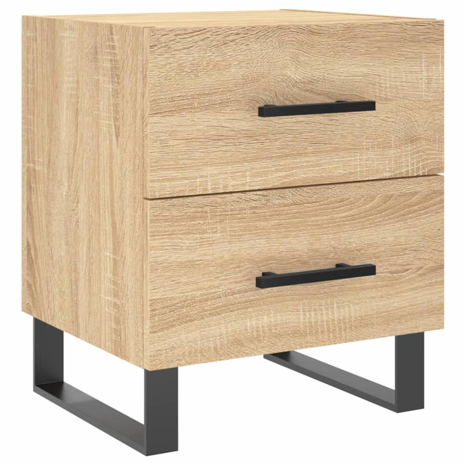 The Living Store Nachtkastje Sonoma Eiken - Bewerkt Hout - 40 x 35 x 47.5 cm - Met Lades - Metalen Voeten