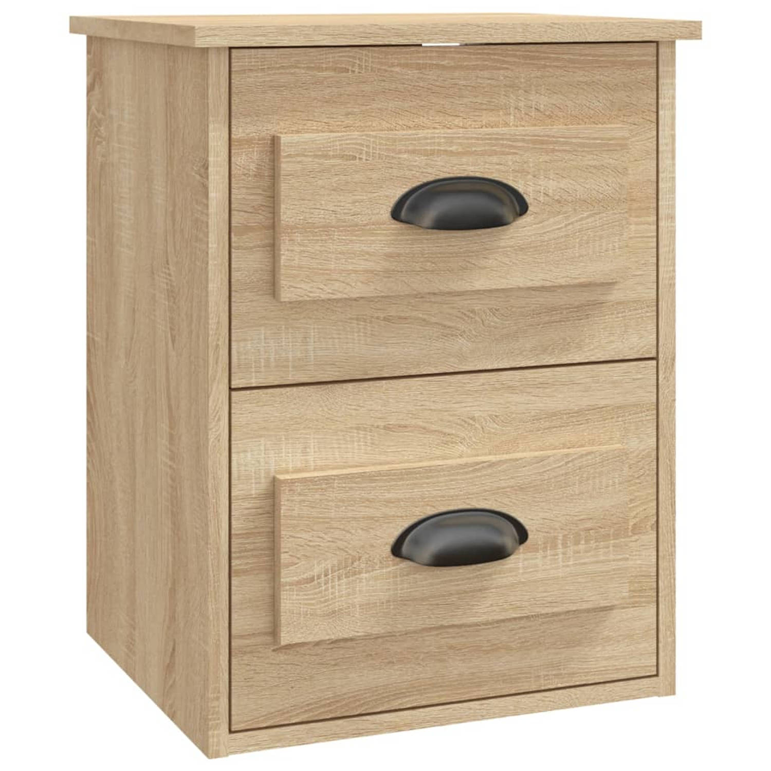 The Living Store Wandgemonteerd Nachtkastje - Sonoma Eiken - 41.5 x 36 x 53 cm - 2 lades