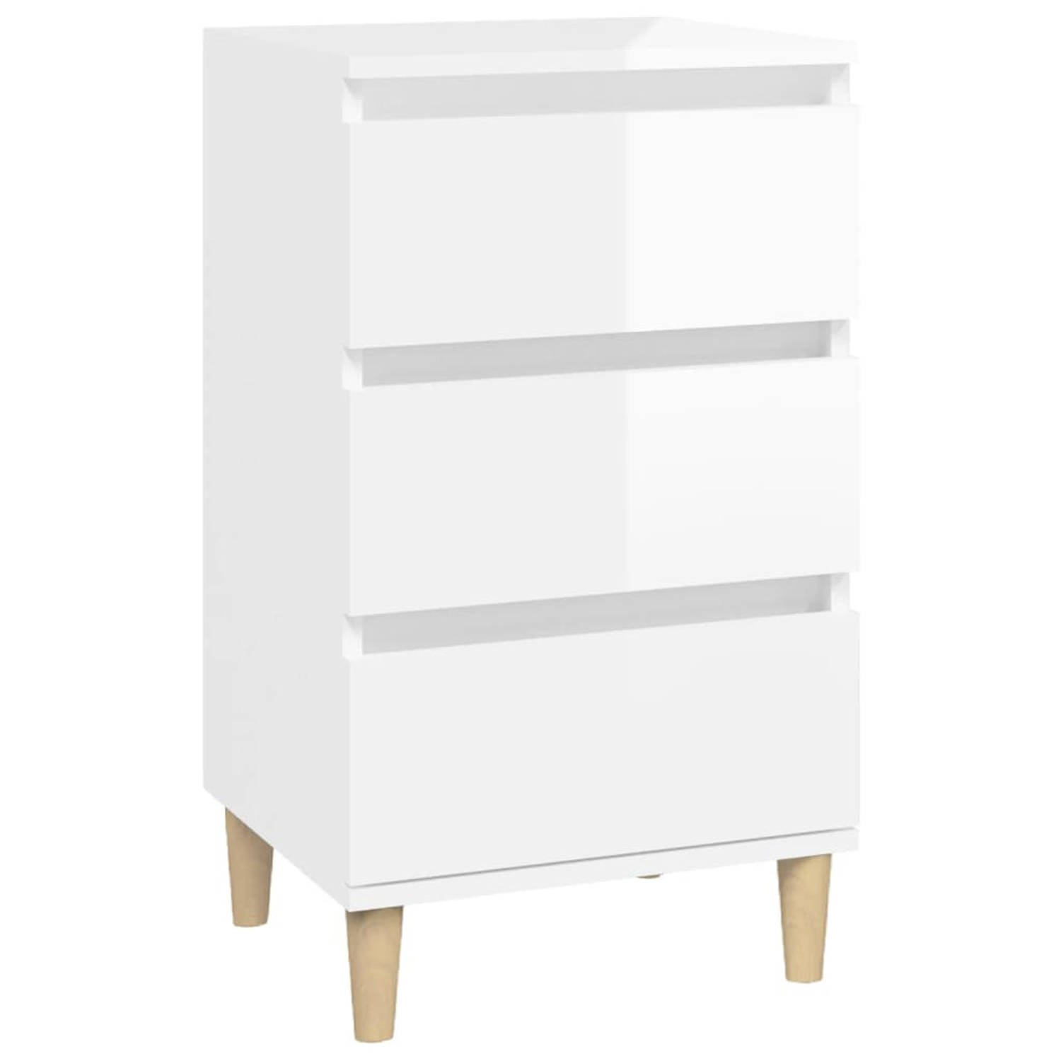 The Living Store Nachtkastje - Hoogglans wit - 40 x 35 x 70 cm - 3 lades