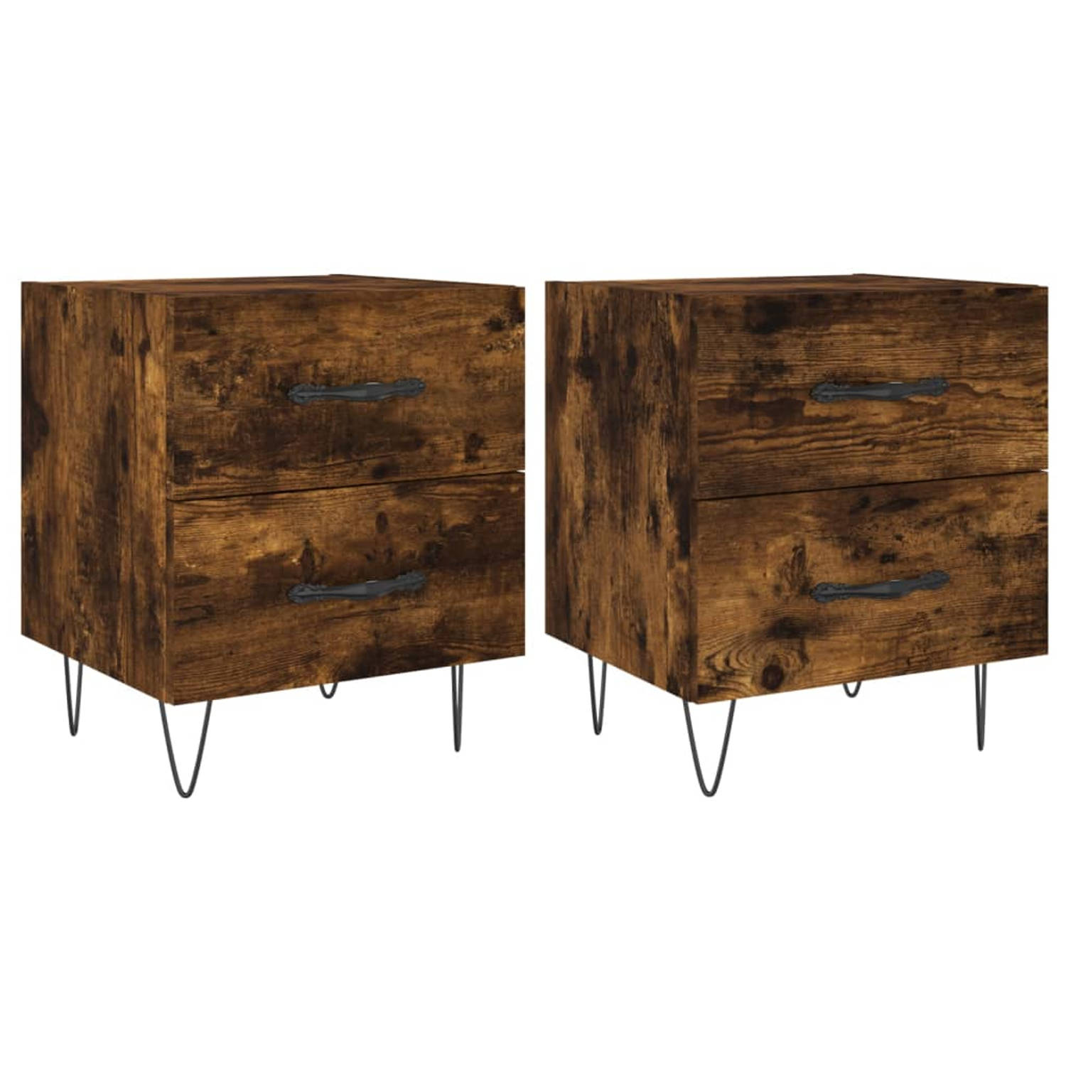 The Living Store Nachtkastjes - Smoked Oak - 40 x 35 x 47.5 cm - Duurzaam hout - Veel opbergruimte