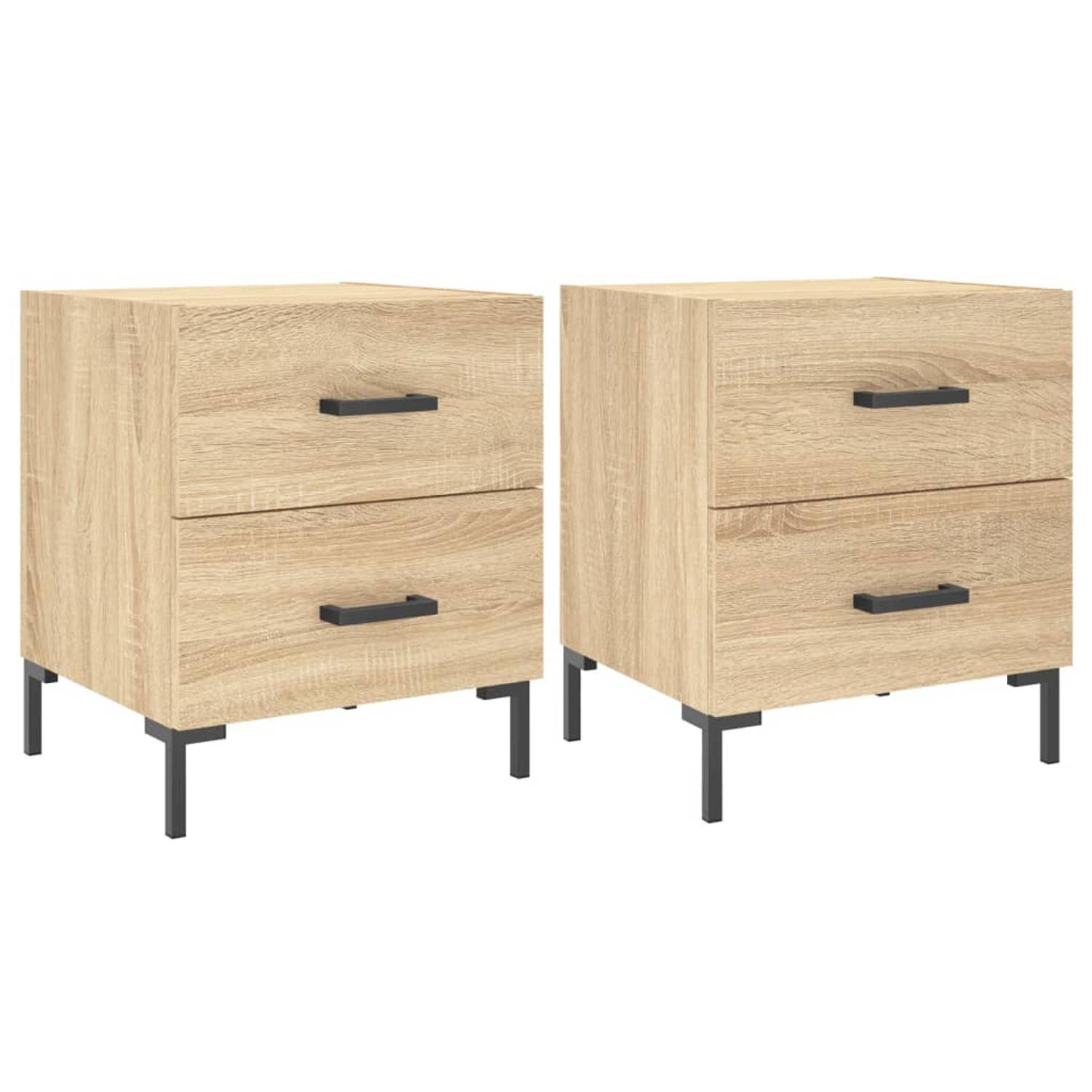 The Living Store Nachtkastjes Sonoma Eiken - Bewerkt hout - 40x35x47.5 cm - Stijlvol en praktisch