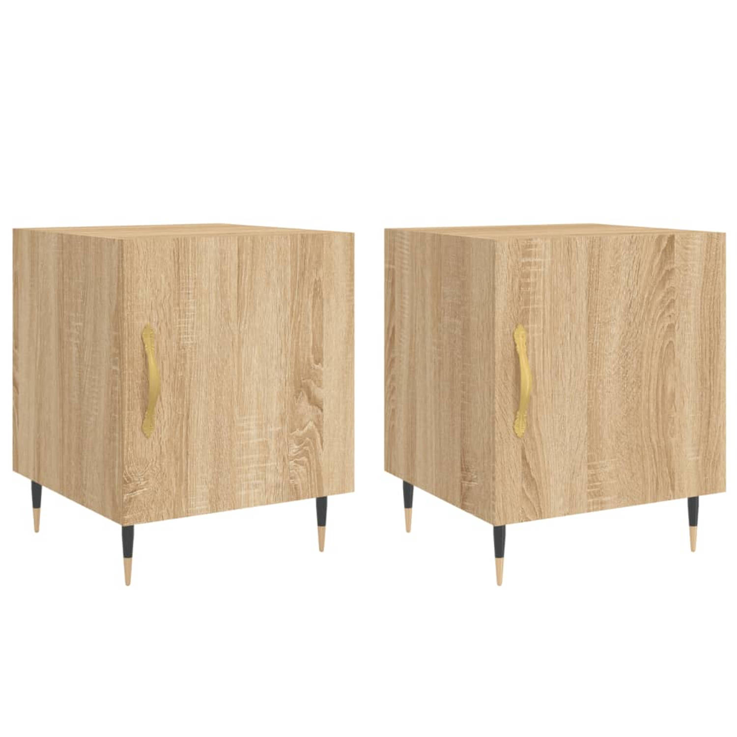 The Living Store Nachtkastjes Sonoma Eiken - 40 x 40 x 50 cm - Duurzaam Hout en IJzer