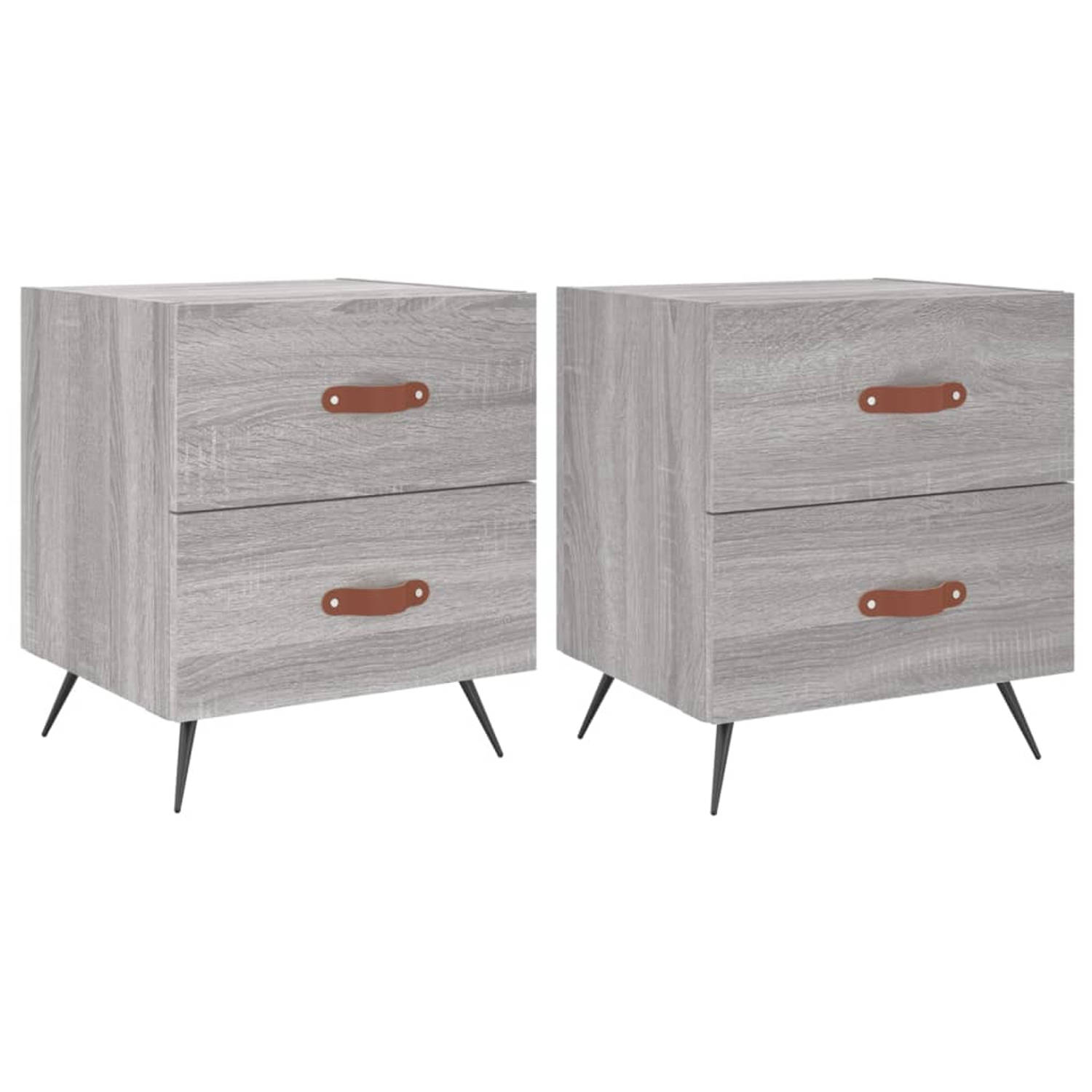 The Living Store Nachtkastjes - Grijs Sonoma Eiken - 40x35x47.5 cm - Duurzaam materiaal