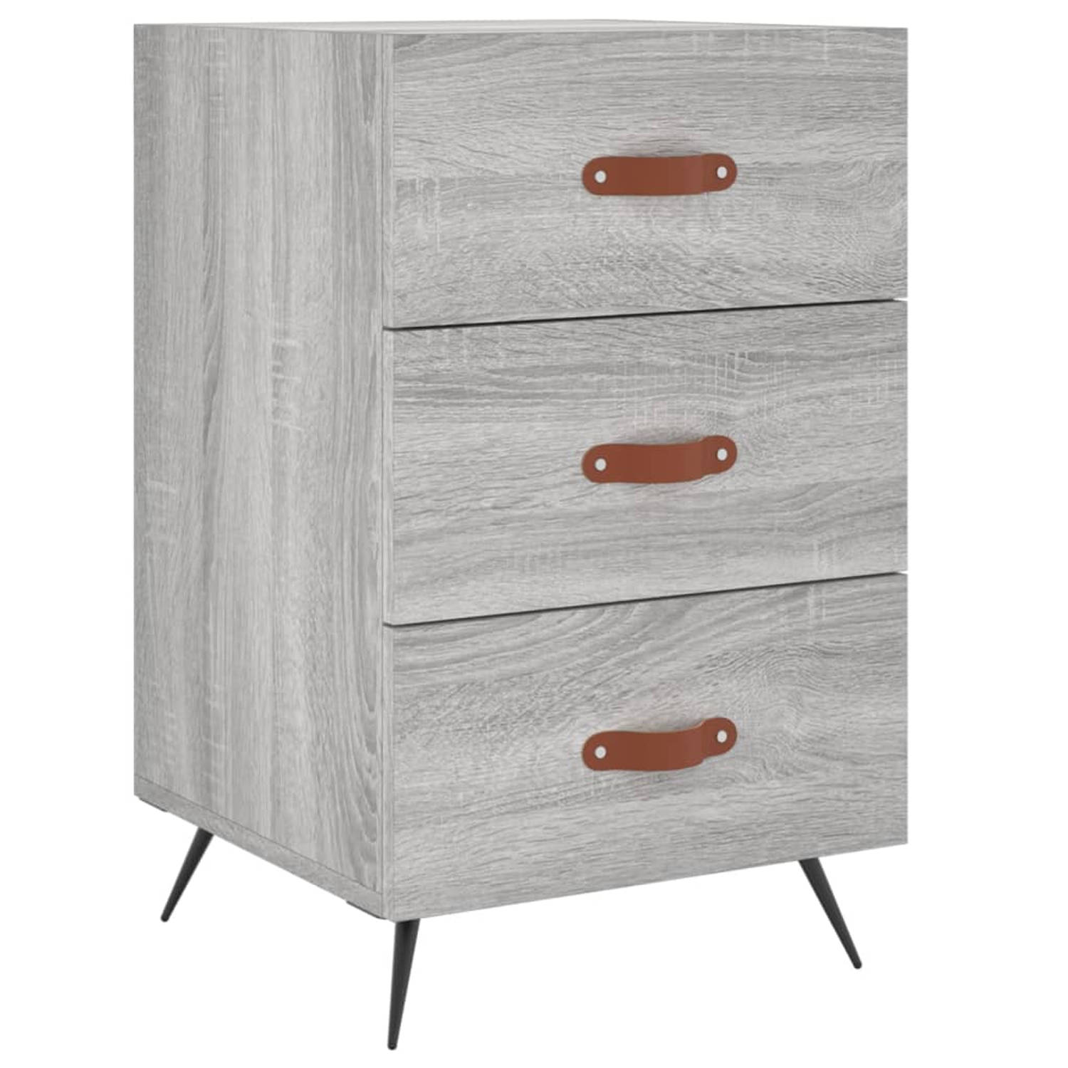 The Living Store Nachtkastje 40x40x66 cm bewerkt hout grijs sonoma eikenkleurig - Kast