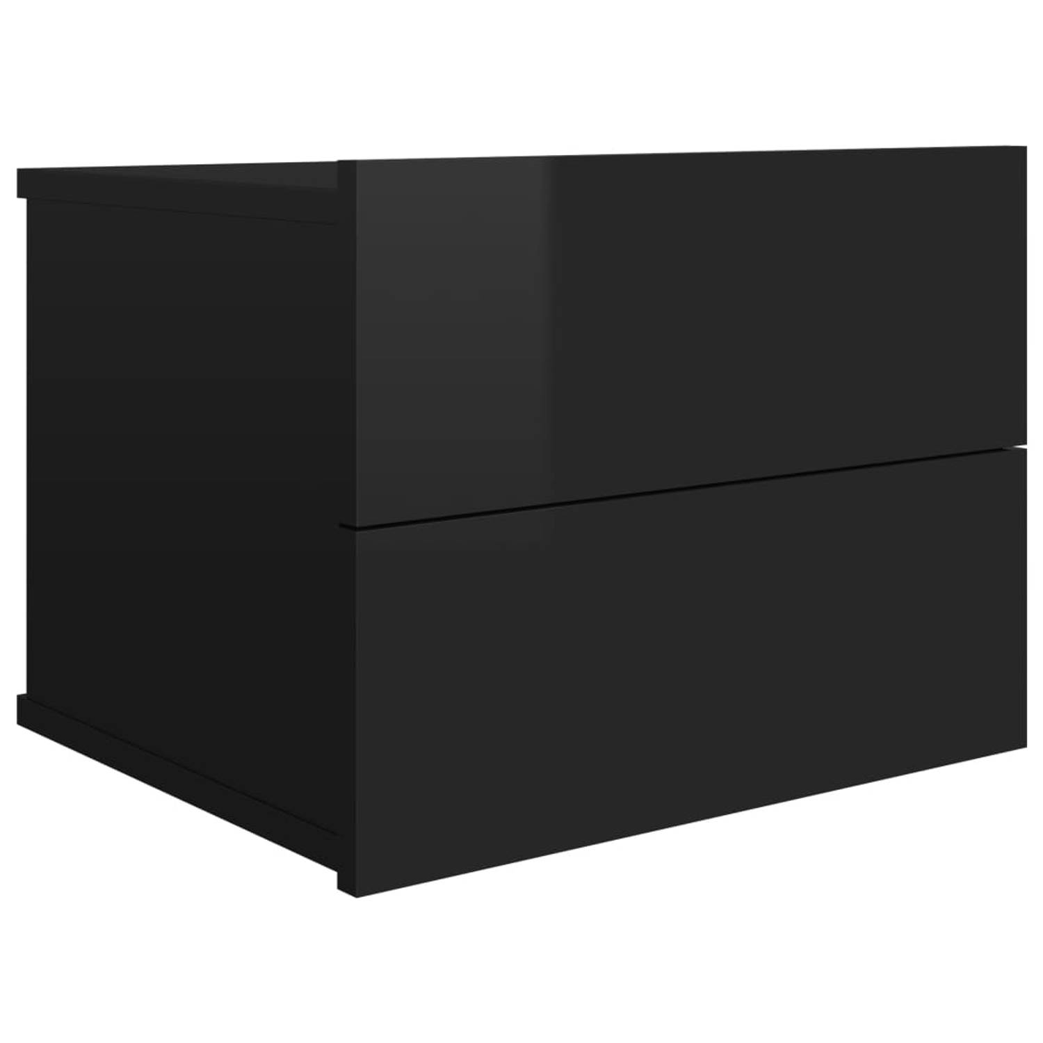 The Living Store Nachtkastje Elegante Hoogglans Zwart 40x30x30cm Met 2 lades - Spaanplaat