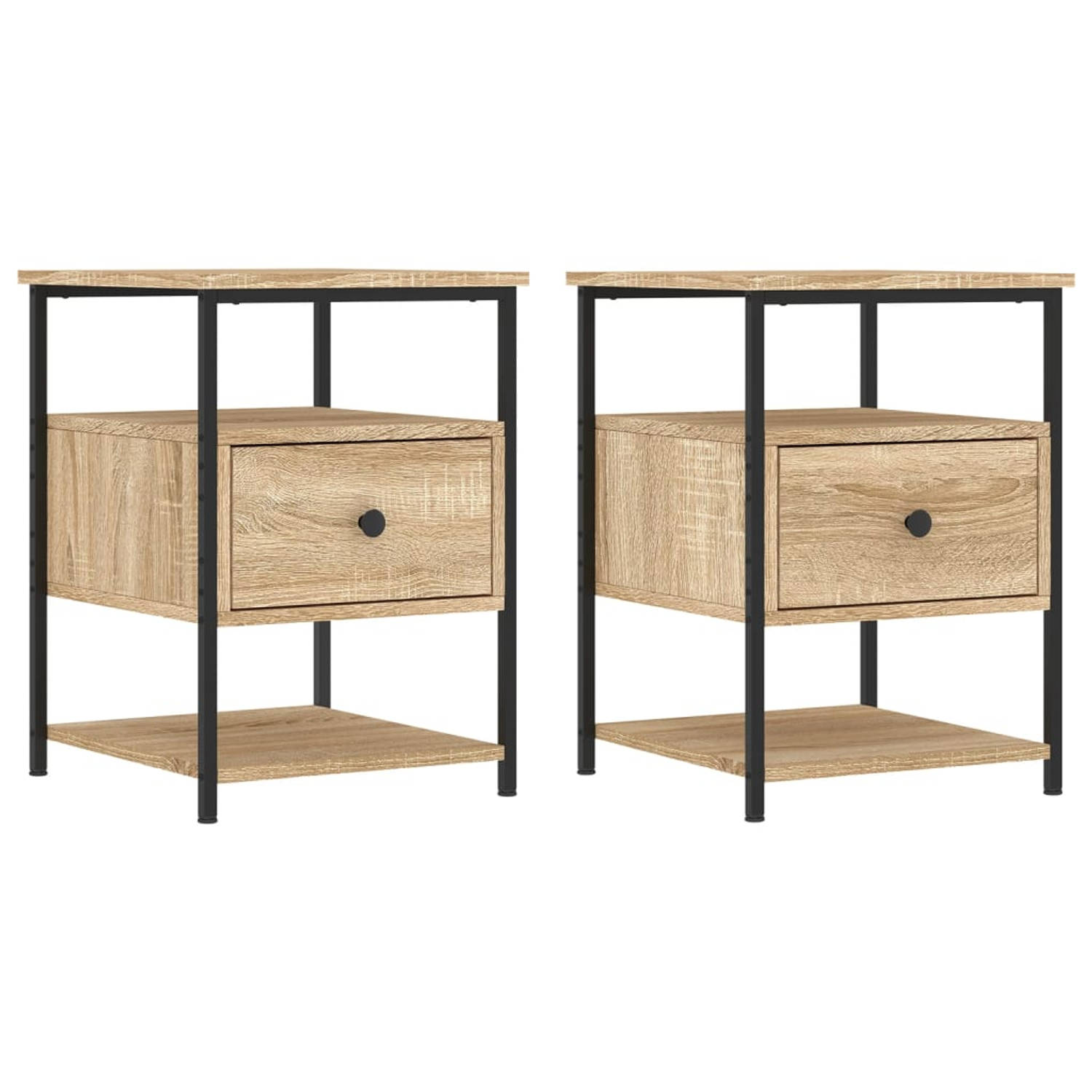 The Living Store Nachtkastje - Sonoma eiken - Set van 2 - 40 x 42 x 56 cm - Duurzaam hout en ijzer