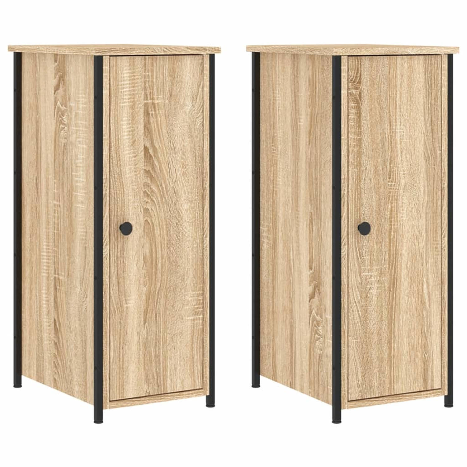 The Living Store Nachtkastjes Industrieel - Sonoma eiken - 32 x 42 x 80 cm - Duurzaam hout en ijzer