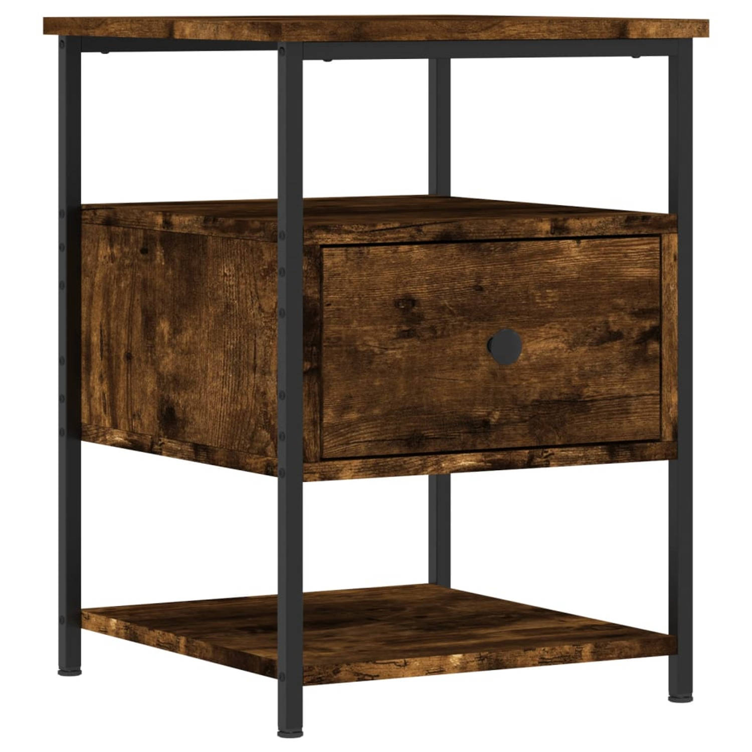 The Living Store nachtkastje Craftsman - Hout - IJzer - 40 x 42 x 56 cm - Gerookt Eiken