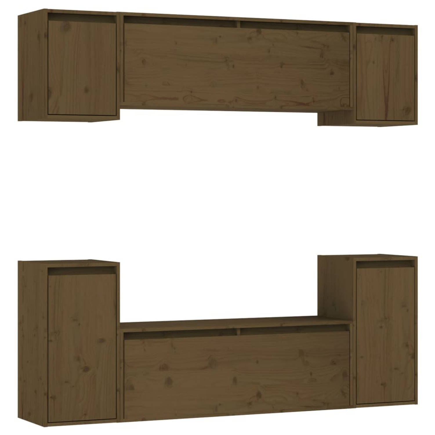 The Living Store Tv-meubelen 6 st massief grenenhout honingbruin - Kast