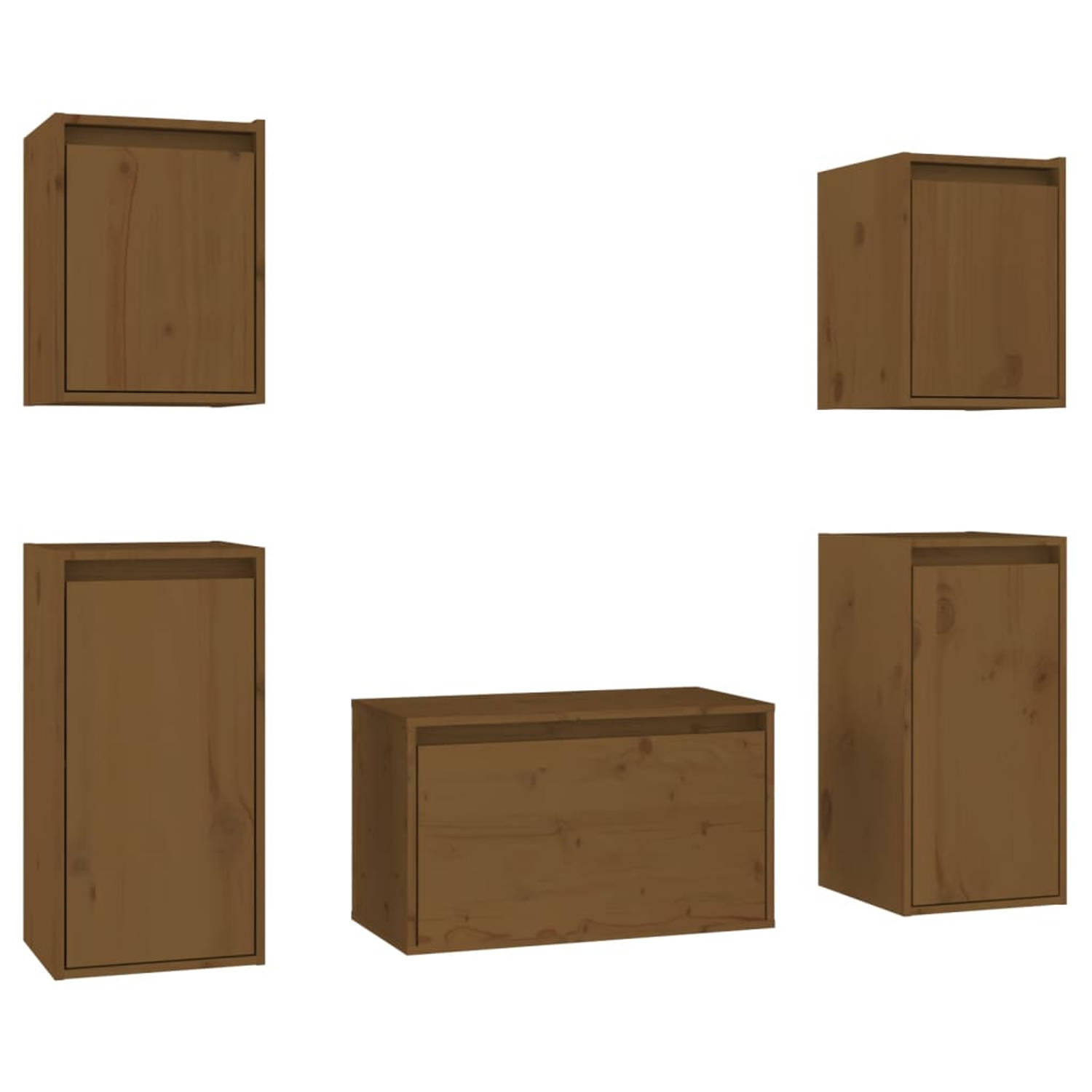 The Living Store Hangkastenset - TV-meubelset - Massief grenenhout - Honingbruin - Stevig en praktisch design
