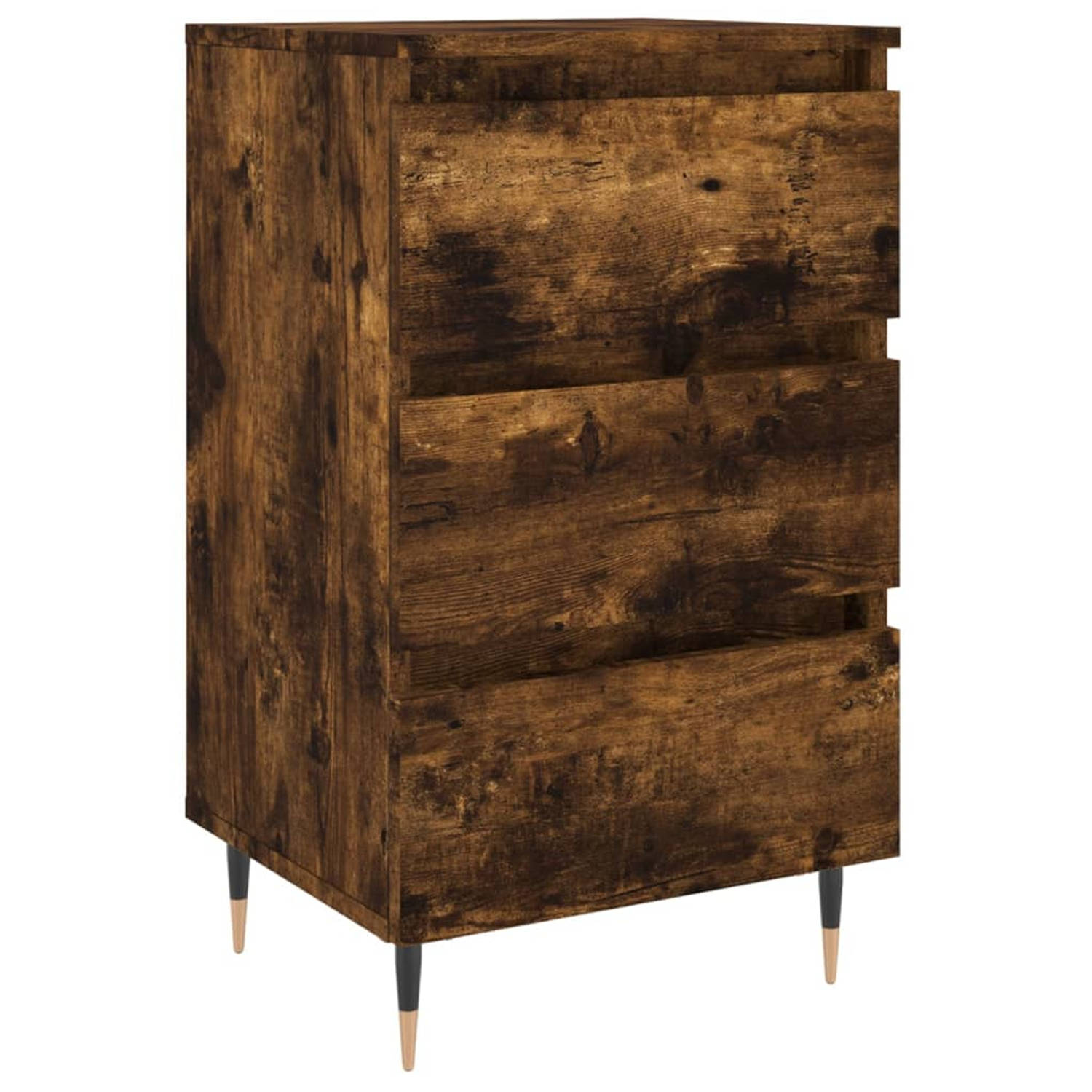 The Living Store Nachtkastje Smoked Oak - 40 x 35 x 69 cm - Drie Lades