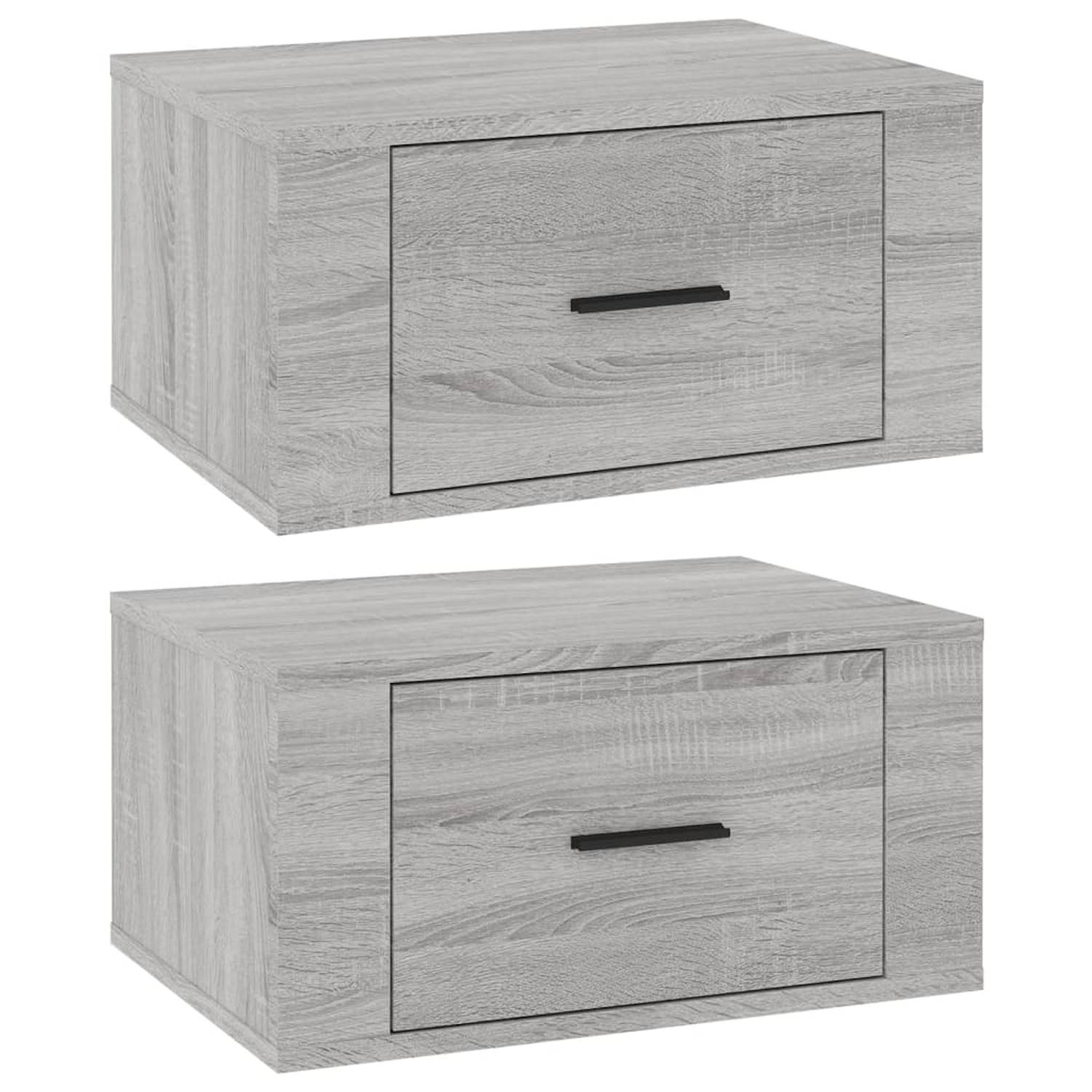 The Living Store Zwevende Wandnachtkastjes - Grijs Sonoma Eiken - Set van 2 - Bewerkt Hout - 50 x 36 x 25 cm