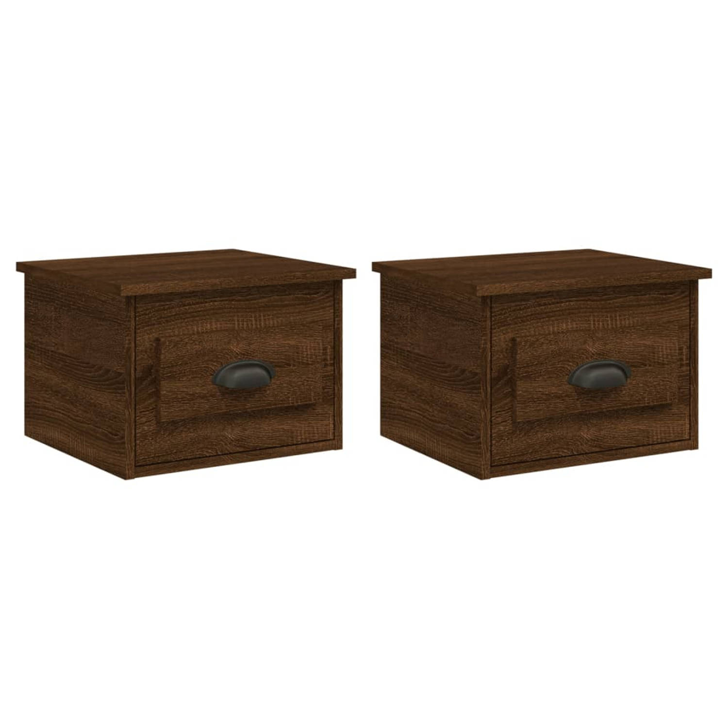 The Living Store Wandgemonteerde Nachtkastjes Bruineiken - Set van 2 - 41.5 x 36 x 28 cm - Duurzaam bewerkt hout