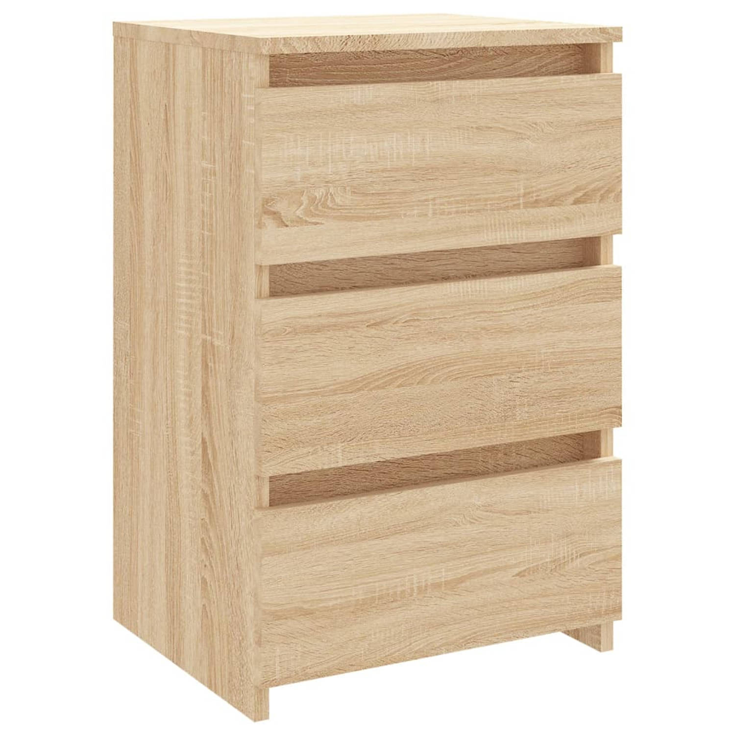 The Living Store Nachtkastje Sonoma Eiken - 40x35x62.5 cm - 3 Lades - Duurzaam - Wandmontage