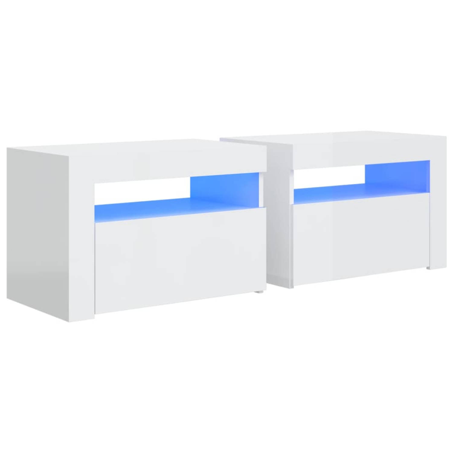 The Living Store Nachtkastjes - Trendy - Meubels - Afmetingen- 60 x 35 x 40 cm - RGB LED-verlichting - Hoogglans wit