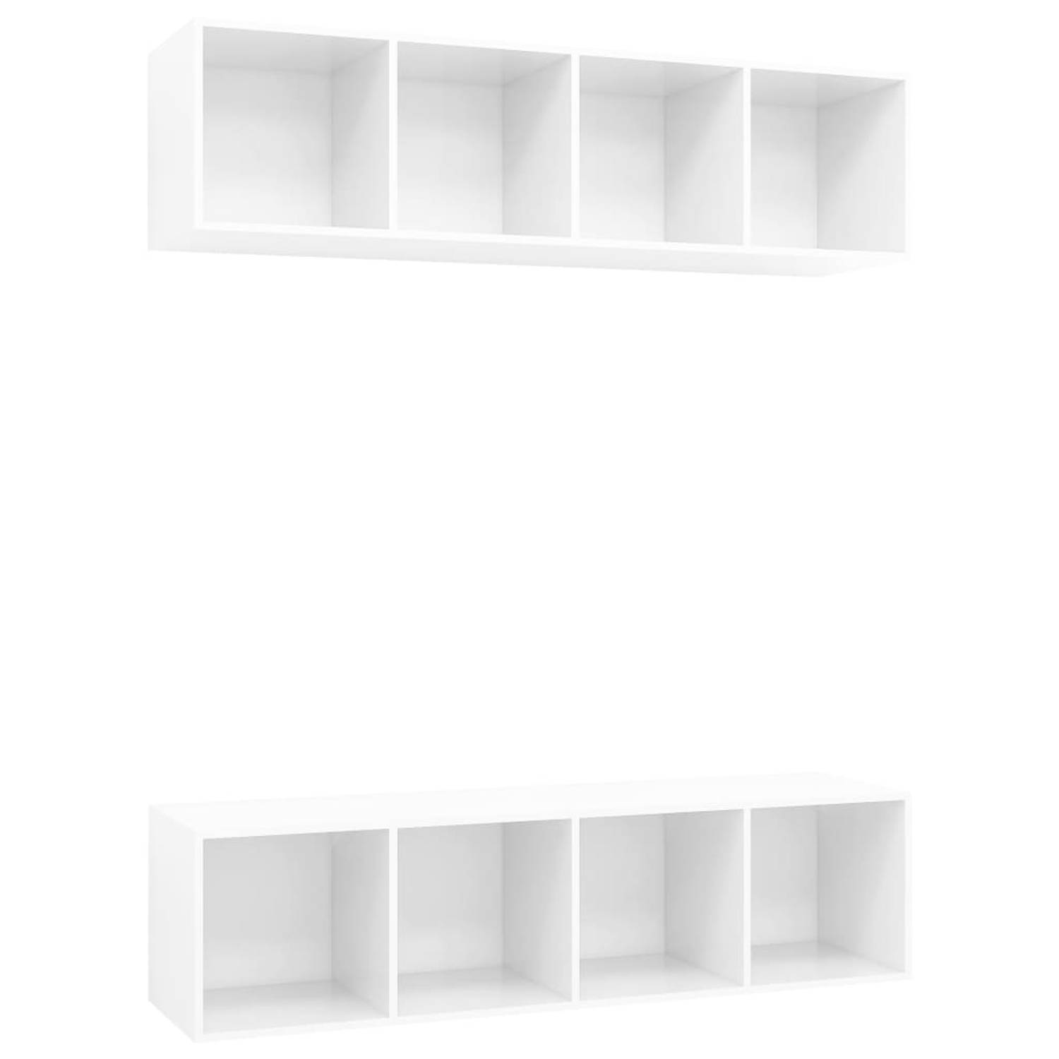 The Living Store Televisiewandmeubelset - Hoogglans wit - 37 x 37 x 142.5 cm - Met 4 vakken