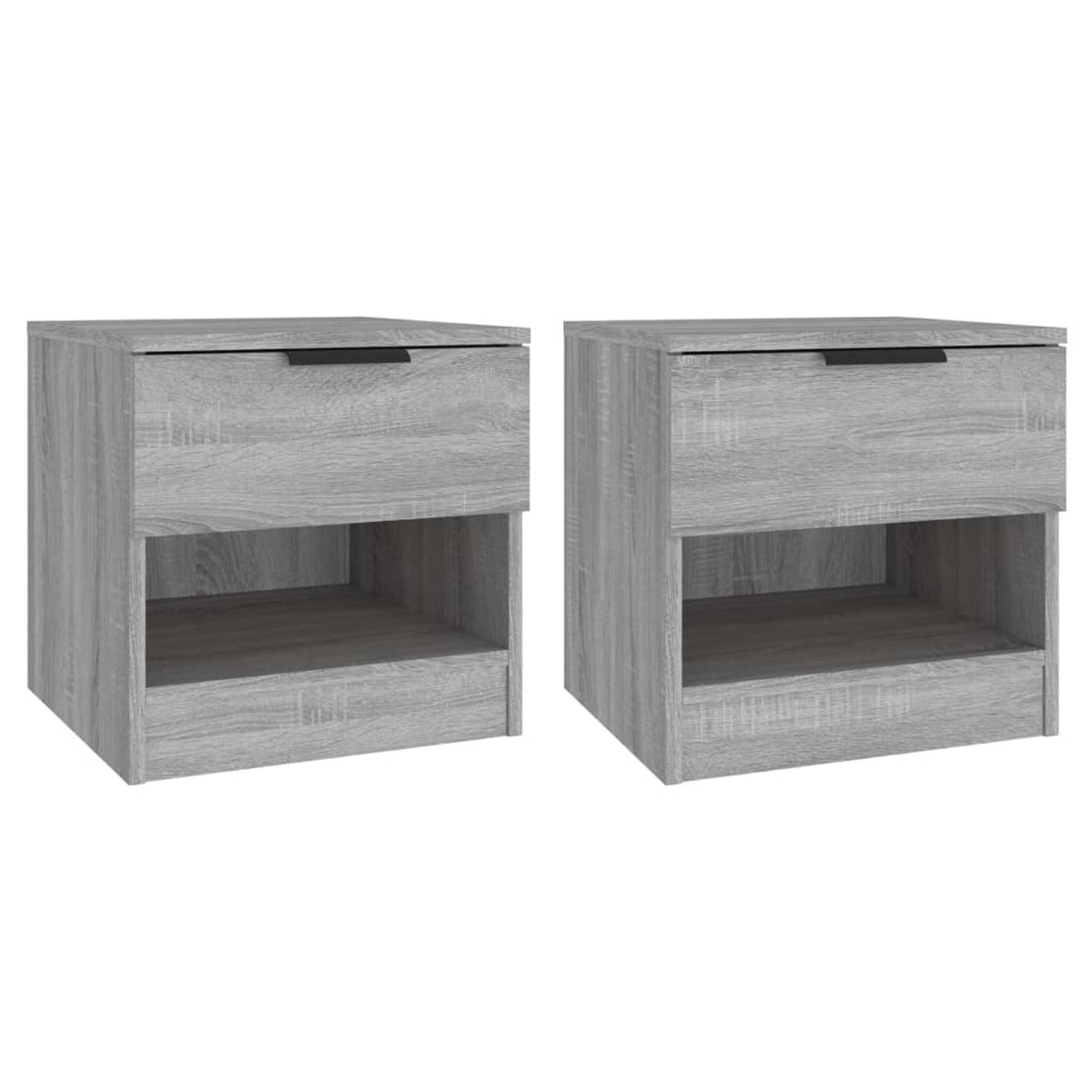 The Living Store Nachtkastjes Grijs Sonoma Eiken - Set van 2 - Bewerkt hout - 40 x 39 x 40 cm