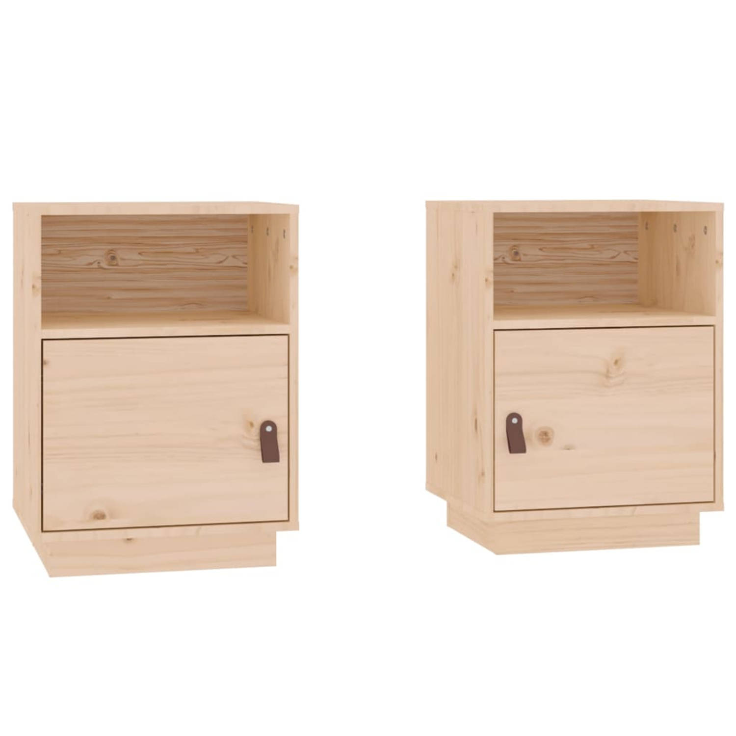 The Living Store Nachtkastjes Grenenhout 2 Stuks - 40x34x55 cm - Opbergruimte - Flexibele Deurinstallatie