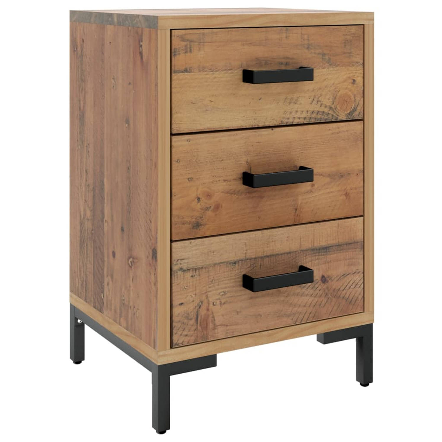 The Living Store Nachtkastje Vintage - Massief gerecycled grenenhout - Met lades - 40 x 30 x 55 cm