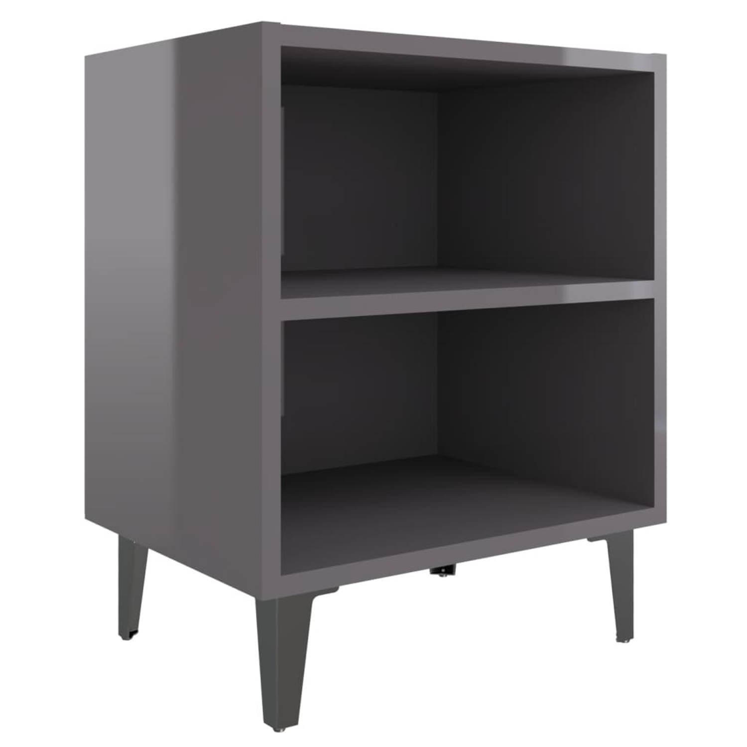 The Living Store Nachtkastje met metalen poten 40x30x50 cm hoogglans grijs - Kast