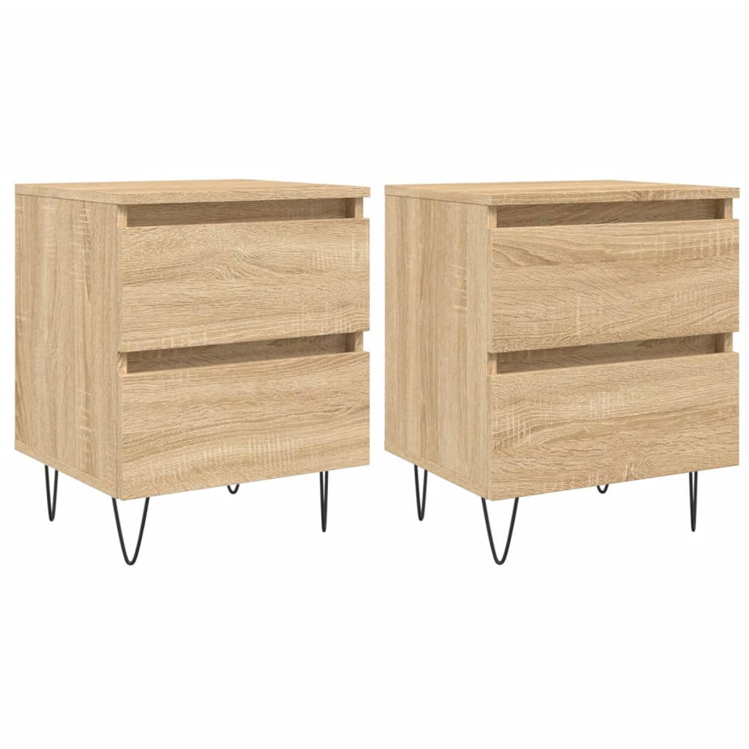 The Living Store Nachtkastjes - Sonoma Eiken - Bewerkt hout en ijzer - 40 x 35 x 50 cm (B x D x H)