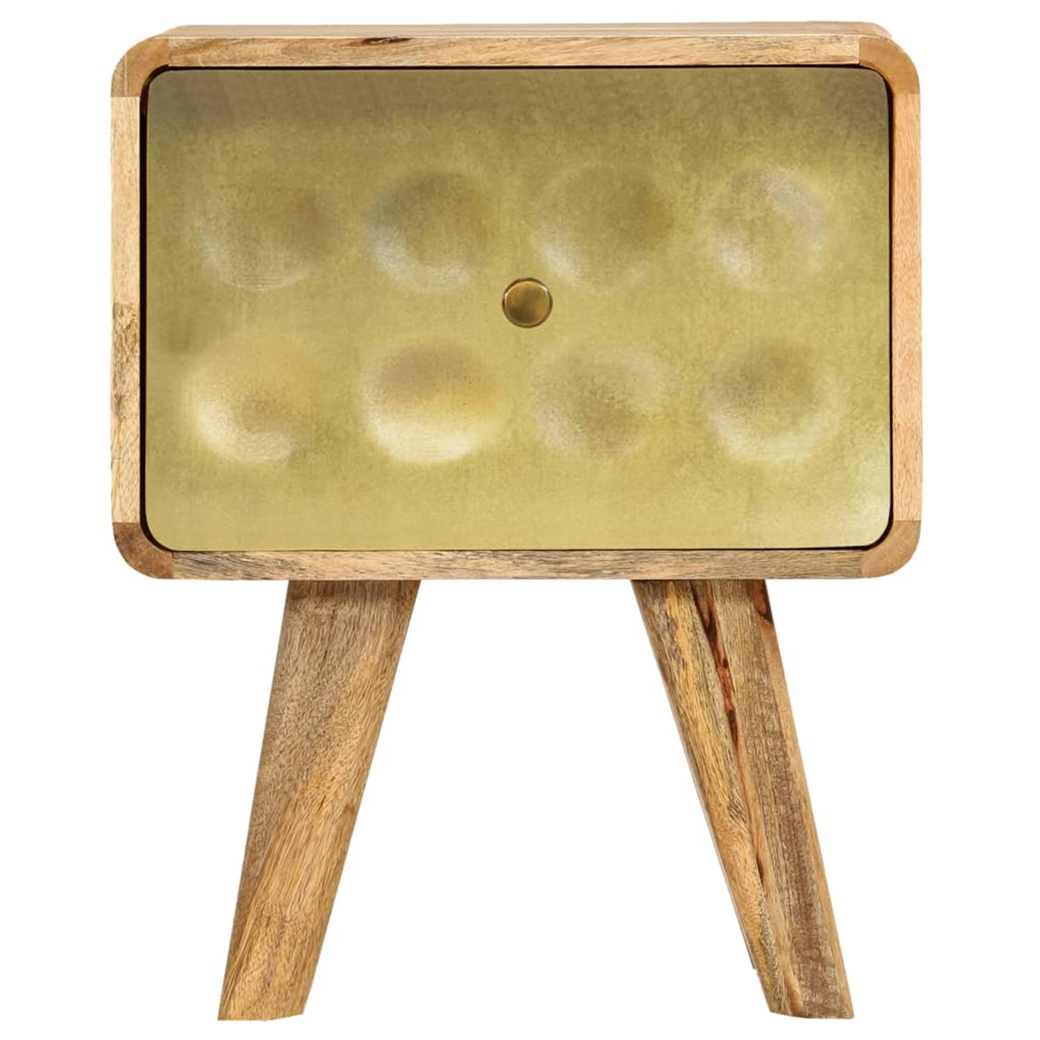 The Living Store Retro Nachtkastje - Massief mangohout - 40 x 30 x 49 cm - Gouden opdruk