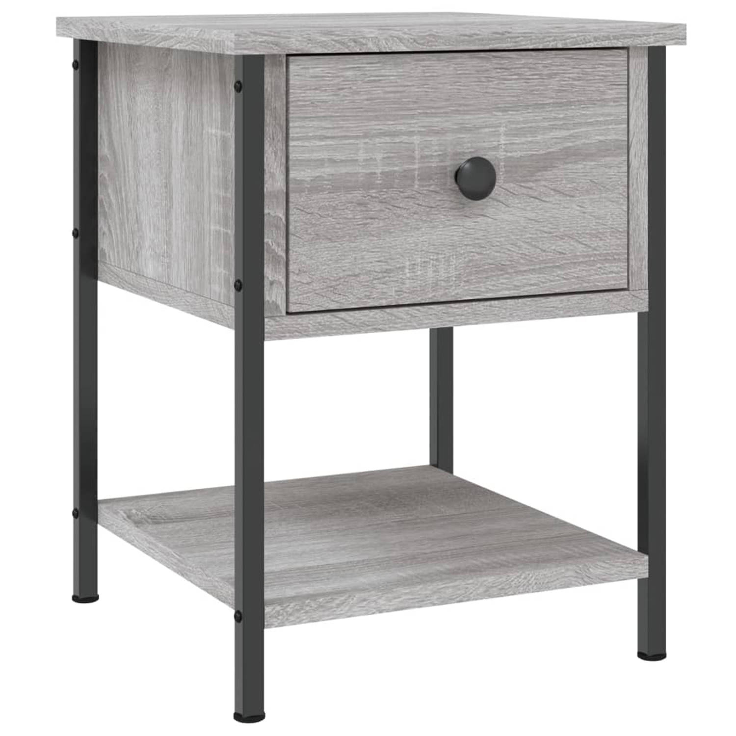 The Living Store Nachtkastje - Grijs Sonoma Eiken - 34 x 35.5 x 45 cm - Duurzaam hout en ijzer