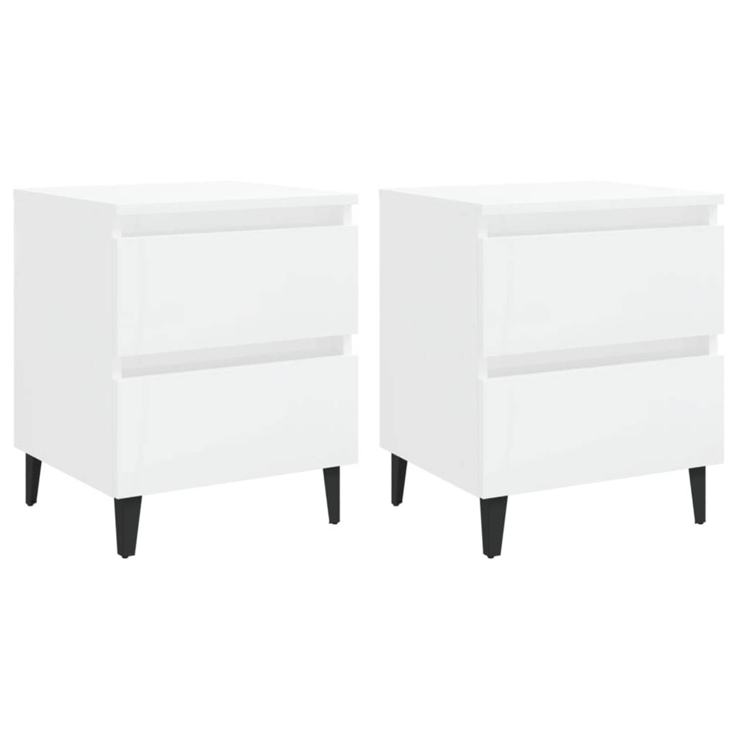 The Living Store Nachtkastje - Hoogglans wit - 40 x 35 x 50 cm - 2 lades