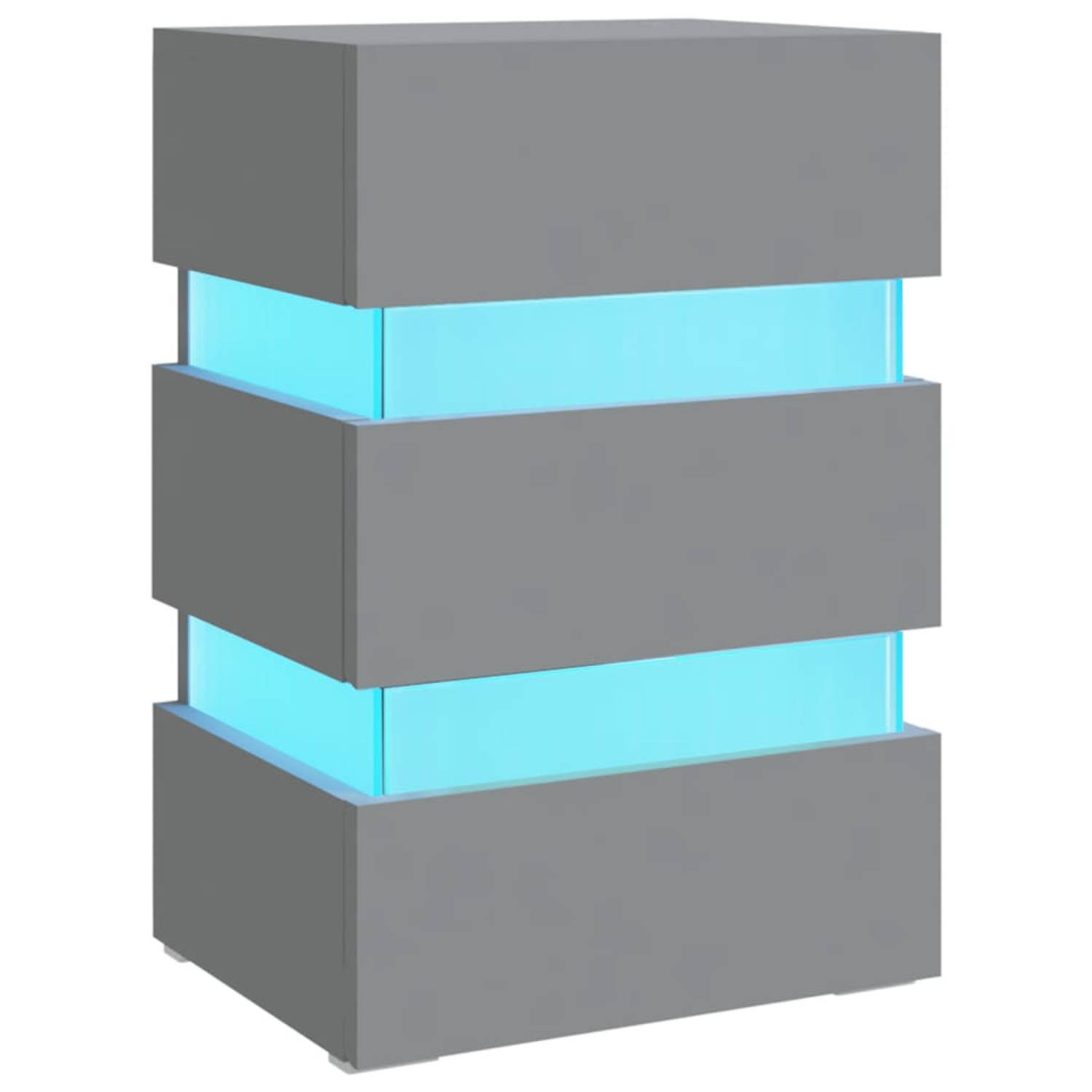 The Living Store LED-nachtkastje - Grijs - 45 x 35 x 67 cm - Met LED-verlichting