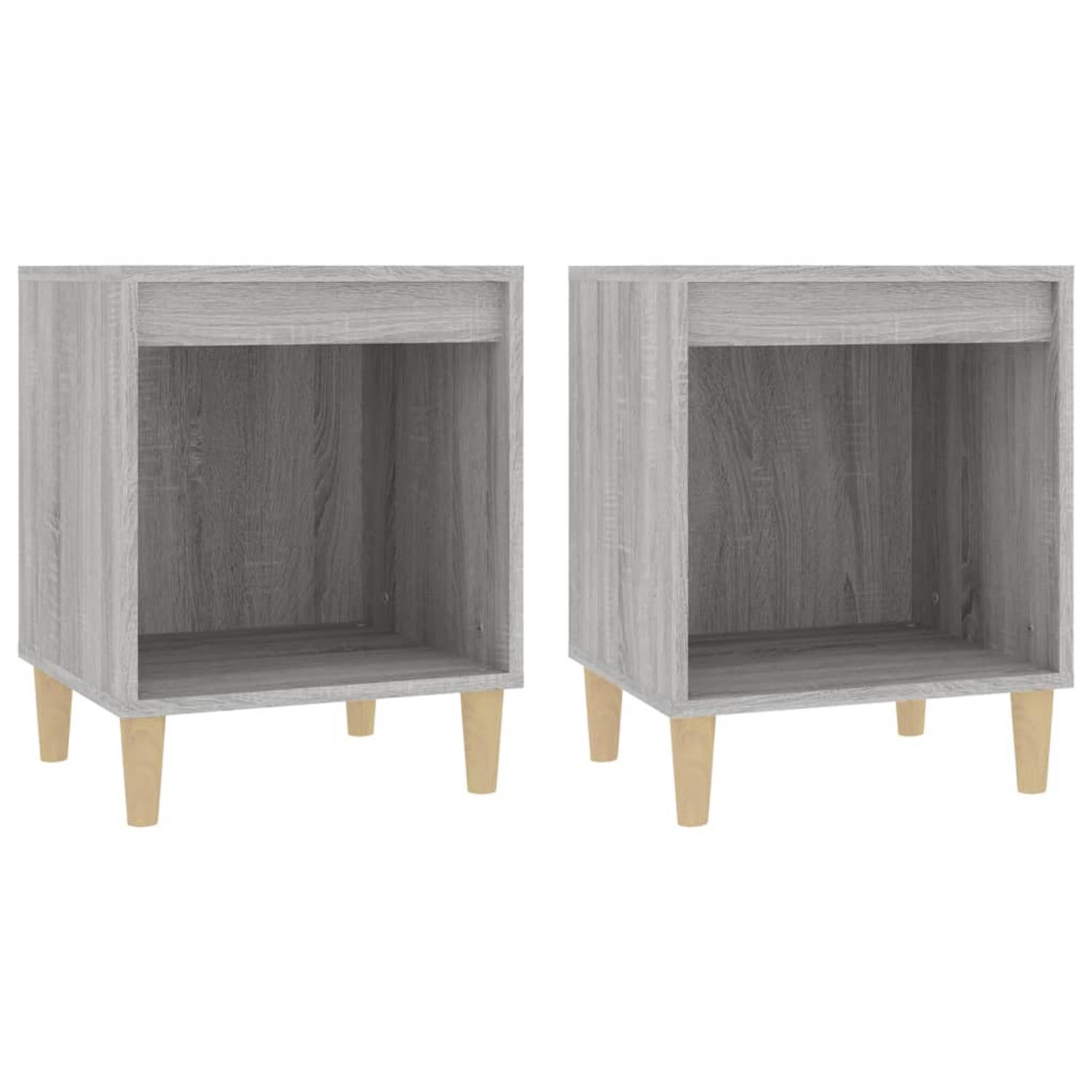 The Living Store Nachtkastje - Grijs Sonoma Eiken - Set van 2 - 40x35x50 cm - Duurzaam hout - Voldoende opbergruimte