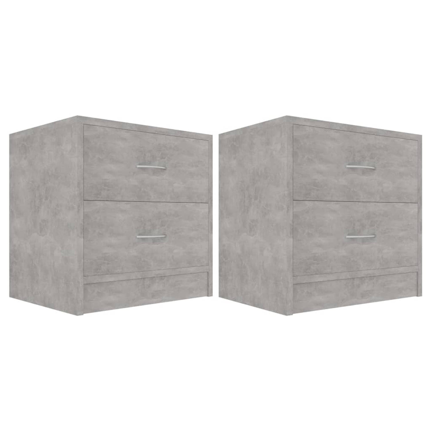 The Living Store Nachtkastje Betongrijs - Spaanplaat - 40 x 30 x 40 cm (B x D x H) - 2 lades