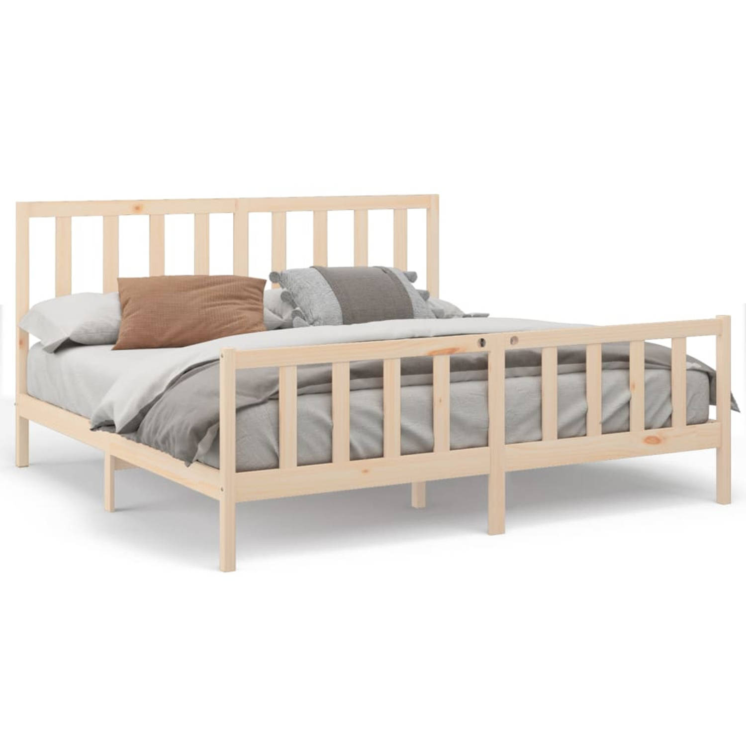 The Living Store Bedframe massief grenenhout 200x200 cm - Bedframe - Bedframes - Bed - Bedbodem - Ledikant - Bed Frame - Massief Houten Bedframe - Slaapmeubel - Tweepersoonsbed - B