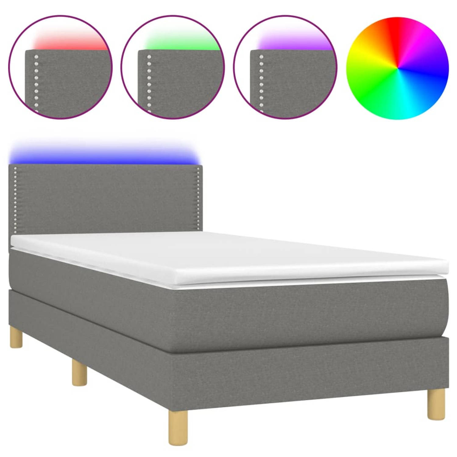 The Living Store Boxspring met matras en LED stof donkergrijs 90x190 cm - Boxspring - Boxsprings - Bed - Slaapmeubel - Boxspringbed - Boxspring Bed - Tweepersoonsbed - Bed Met Matr