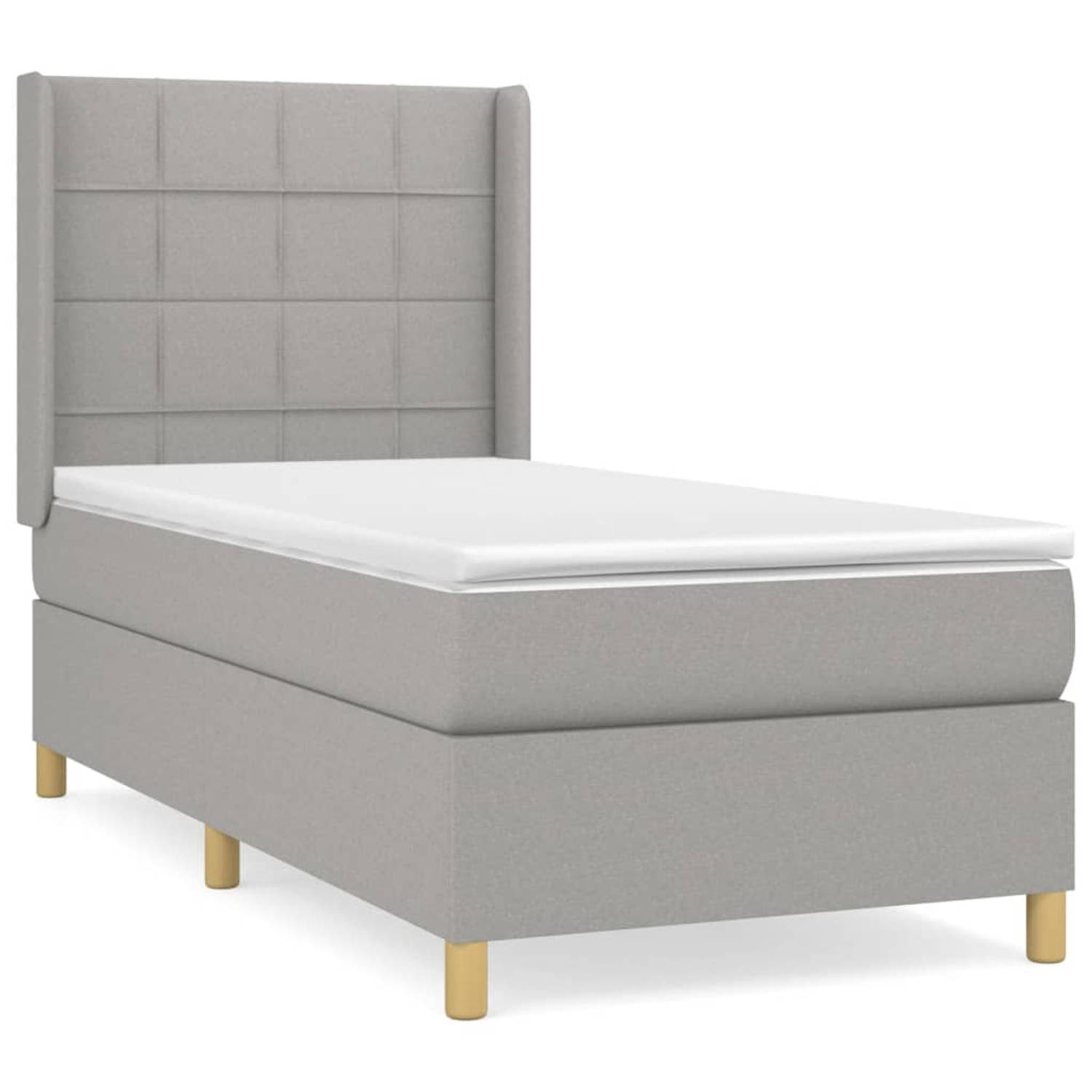 The Living Store Boxspring Bed - Middelhard - 80 x 200 cm - Lichtgrijs - Inclusief matras en topmatras