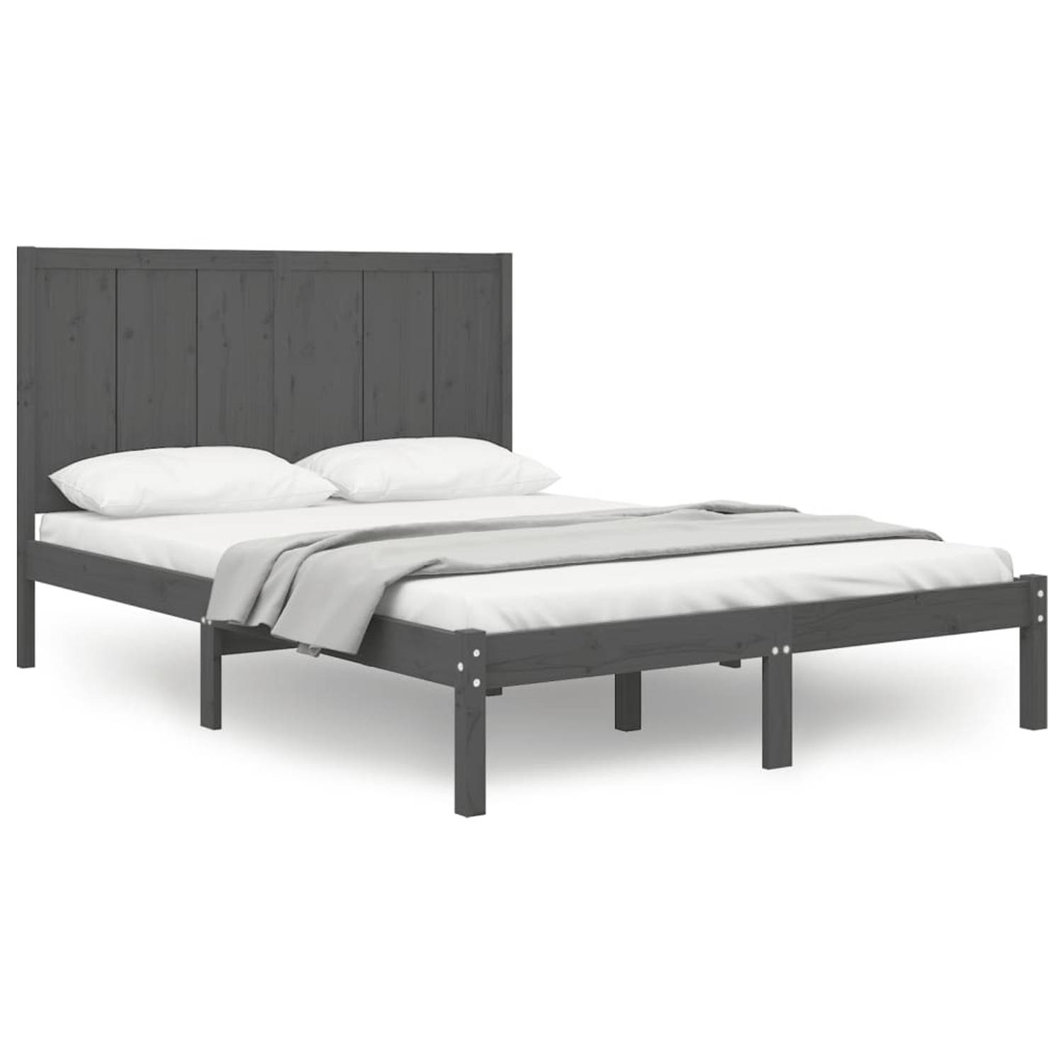 The Living Store Bedframe massief grenenhout grijs 140x190 cm - Bedframe - Bedframes - Bed - Bedbodem - Ledikant - Bed Frame - Massief Houten Bedframe - Slaapmeubel - Tweepersoonsb