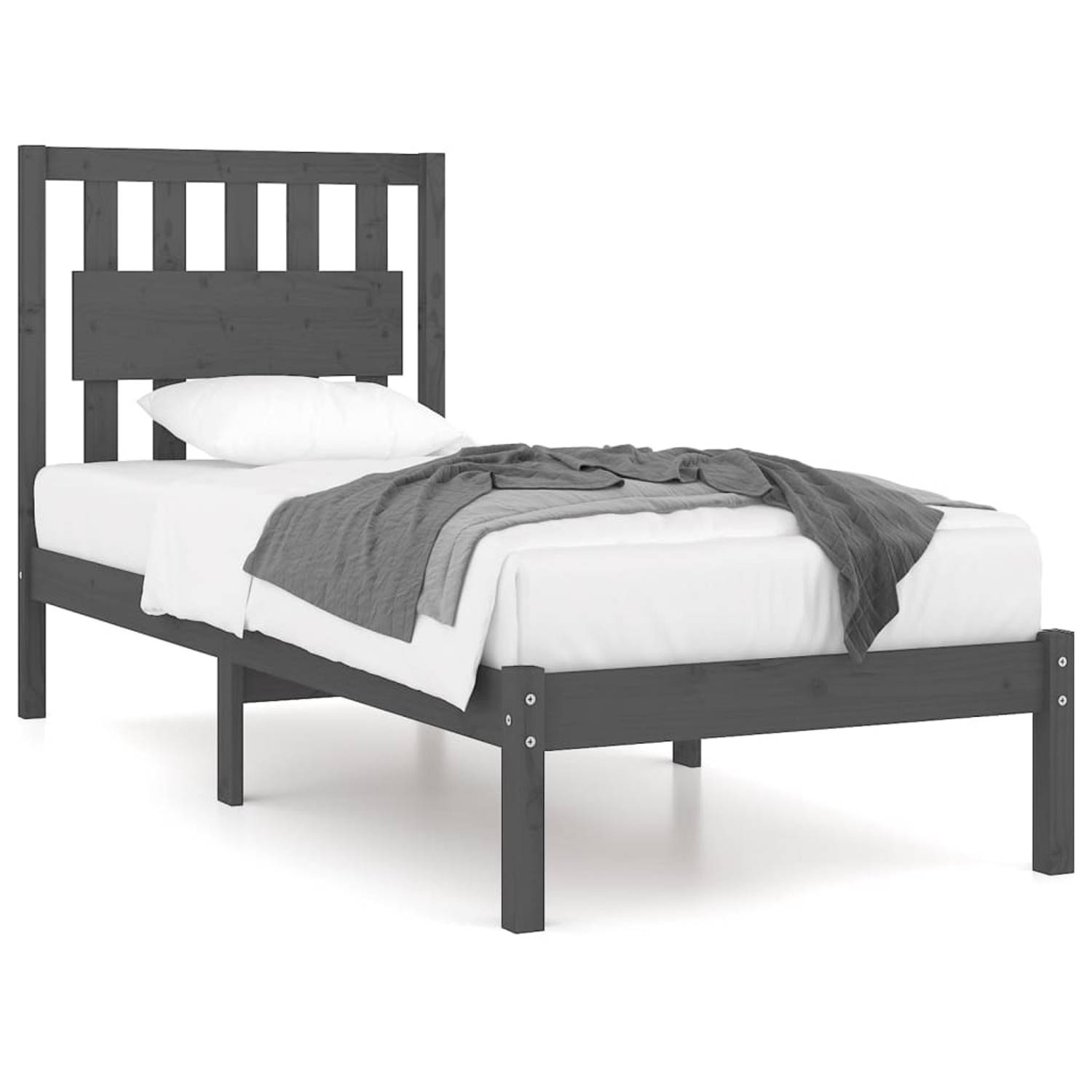 The Living Store Bedframe massief grenenhout grijs 90x200 cm - Bedframe - Bedframes - Eenpersoonsbed - Bed - Bedombouw - Enkel Bed - Frame - Bed Frame - Ledikant - Houten Bedframe