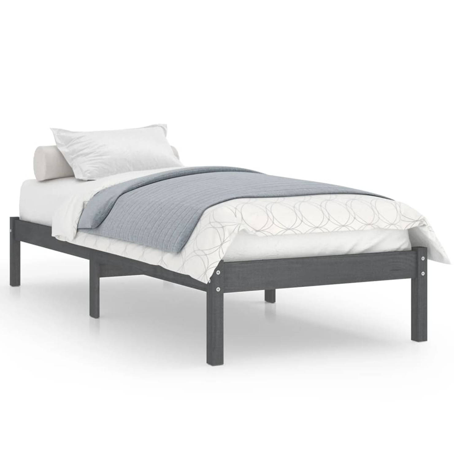 The Living Store Bedframe massief grenenhout grijs 100x200 cm - Bed