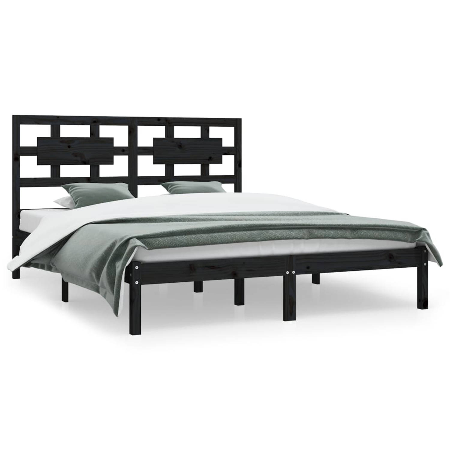 The Living Store Bedframe massief grenenhout zwart 120x200 cm - Bedframe - Bedframes - Tweepersoonsbed - Bed - Bedombouw - Dubbel Bed - Frame - Bed Frame - Ledikant - Houten Bedfra