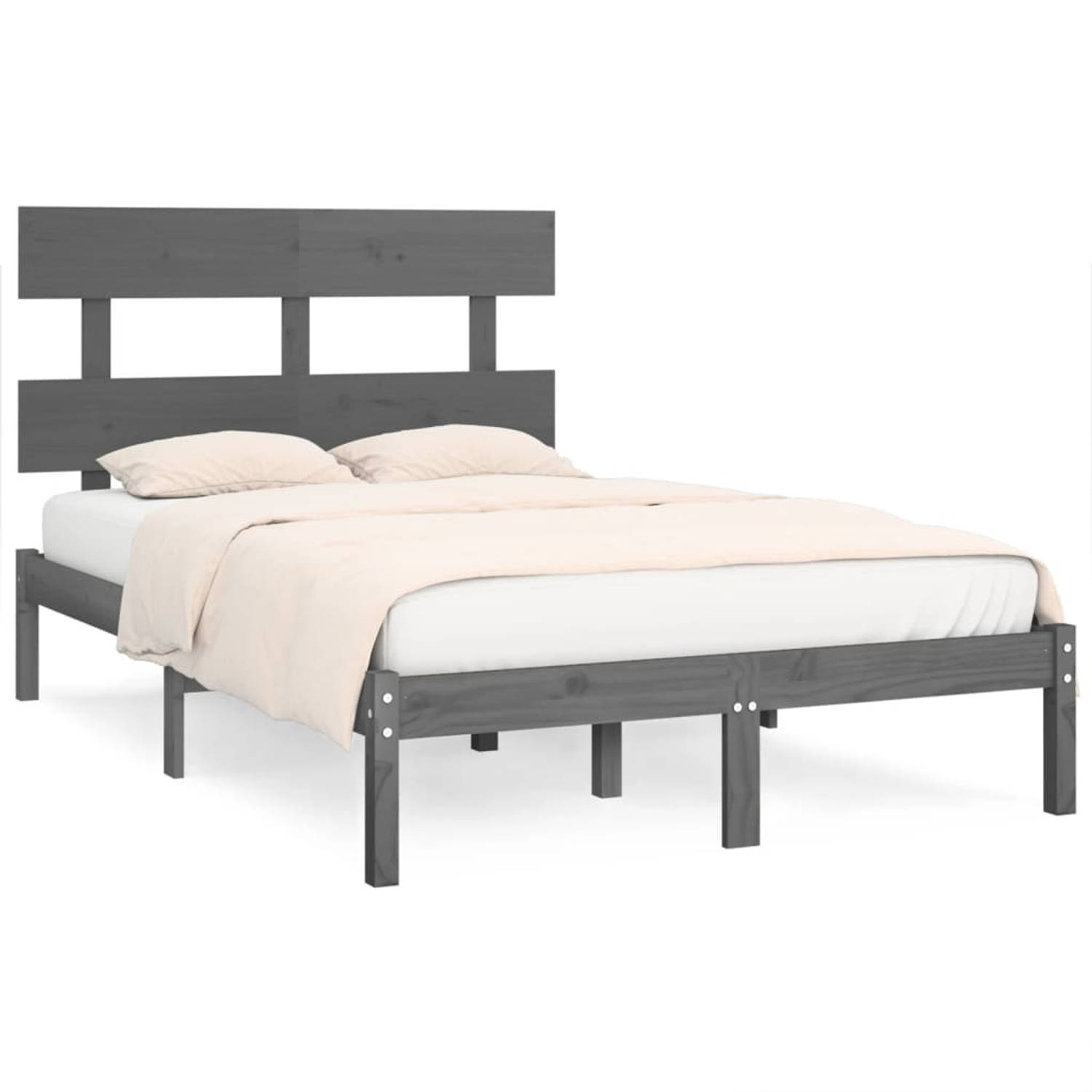 The Living Store Bedframe massief hout grijs 135x190 cm 4FT6 Double - Bedframe - Bedframes - Tweepersoonsbed - Bed - Bedombouw - Dubbel Bed - Frame - Bed Frame - Ledikant - Bedfram