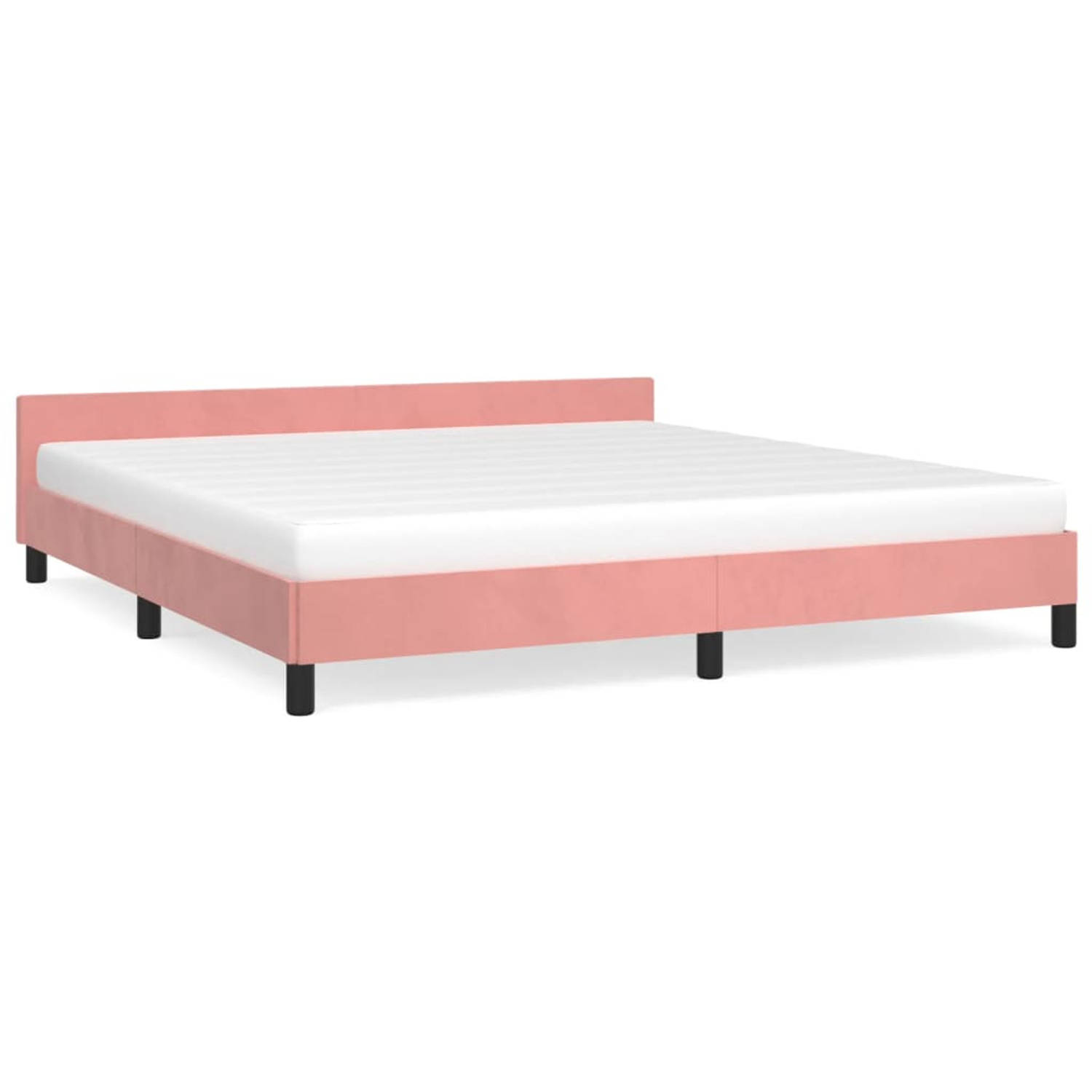 The Living Store Bedframe met hoofdeinde fluweel roze 180x200 cm - Bed