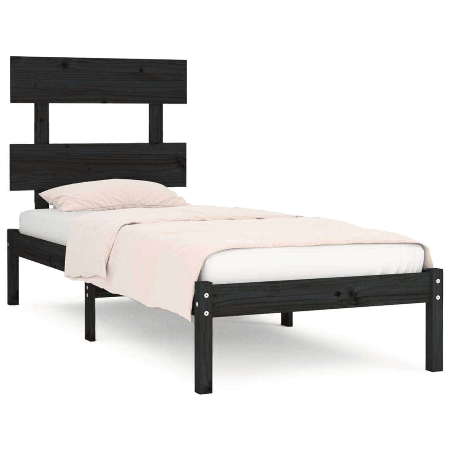 The Living Store Bedframe massief hout zwart 90x200 cm - Bedframe - Bedframes - Eenpersoonsbed - Bed - Bedombouw - Frame - Bed Frame - Ledikant - Bedframe Met Hoofdeinde - Eenperso