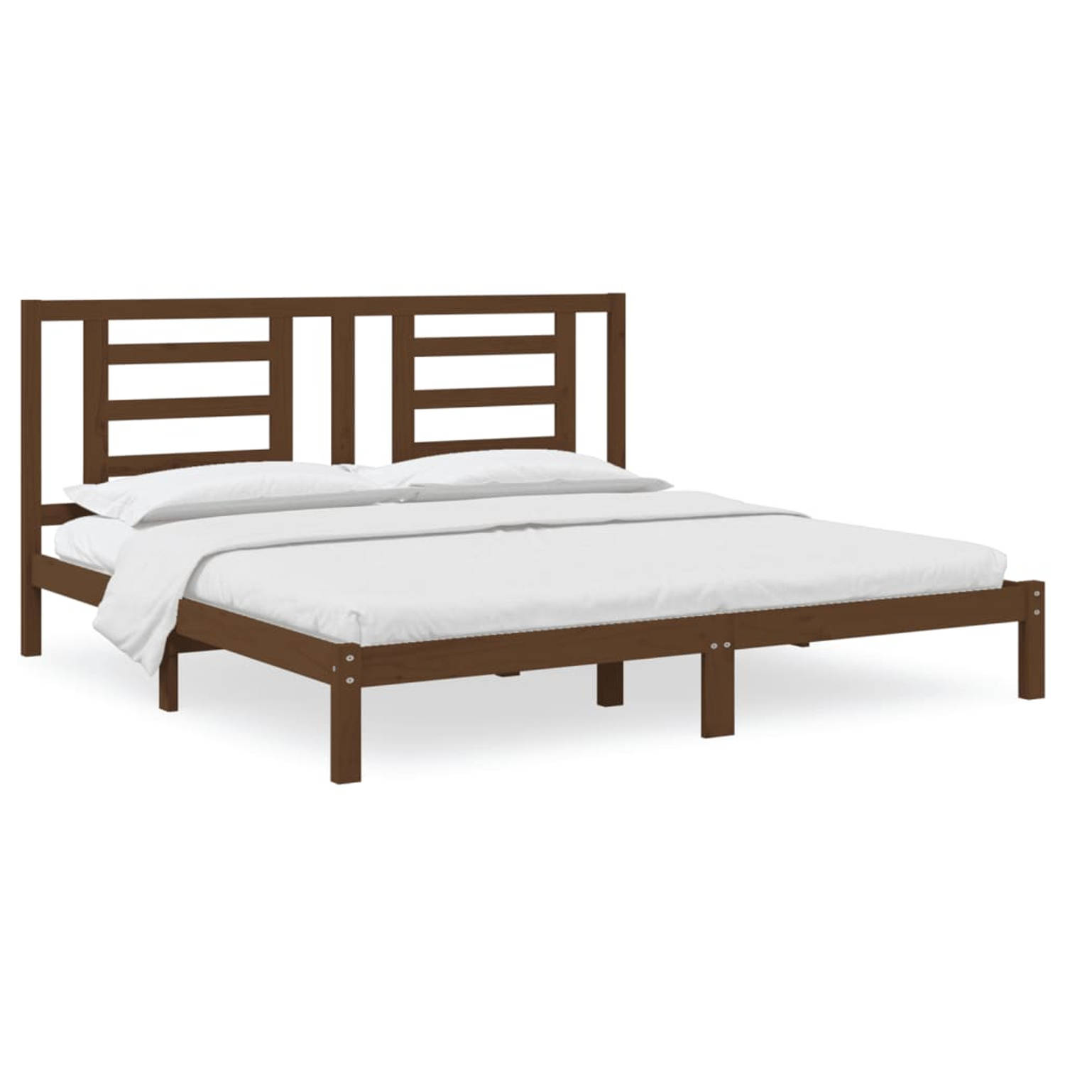 The Living Store Bedframe massief grenenhout honingbruin 200x200 cm - Bedframe - Bedframes - Bed - Bedbodem - Ledikant - Bed Frame - Massief Houten Bedframe - Slaapmeubel - Tweeper