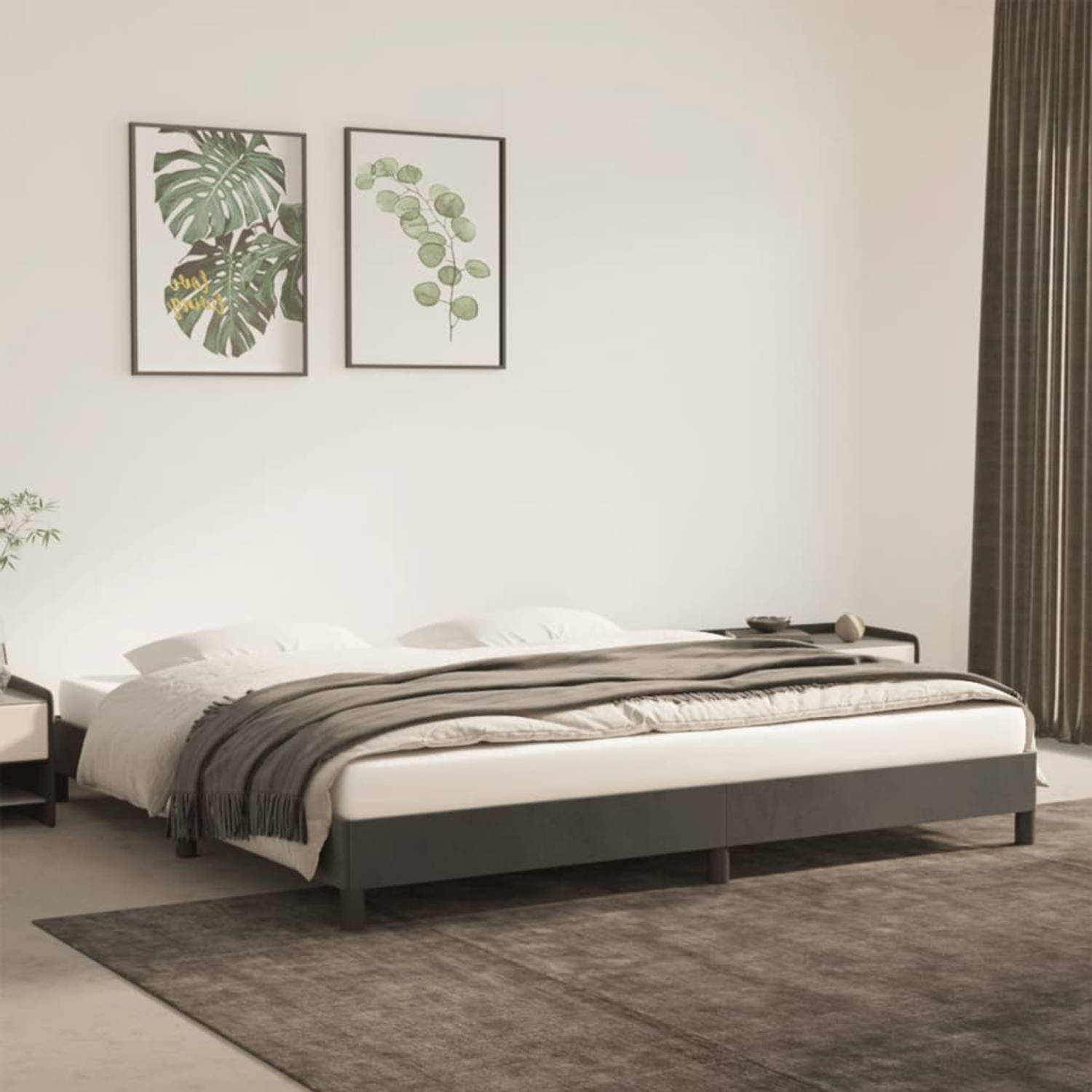 The Living Store Bedframe fluweel donkergrijs 200x200 cm - Bed