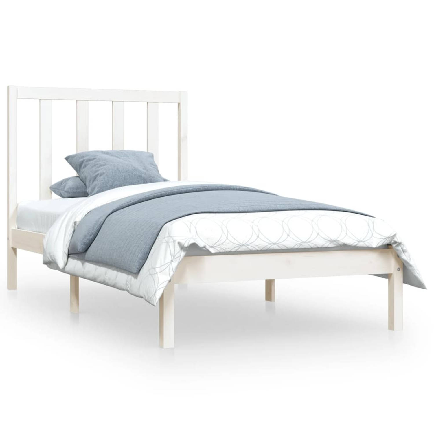The Living Store Bedframe massief grenenhout wit 90x200 cm - Bedframe - Bedframes - Bed - Bedbodem - Ledikant - Bed Frame - Massief Houten Bedframe - Slaapmeubel - Bedden - Bedbode